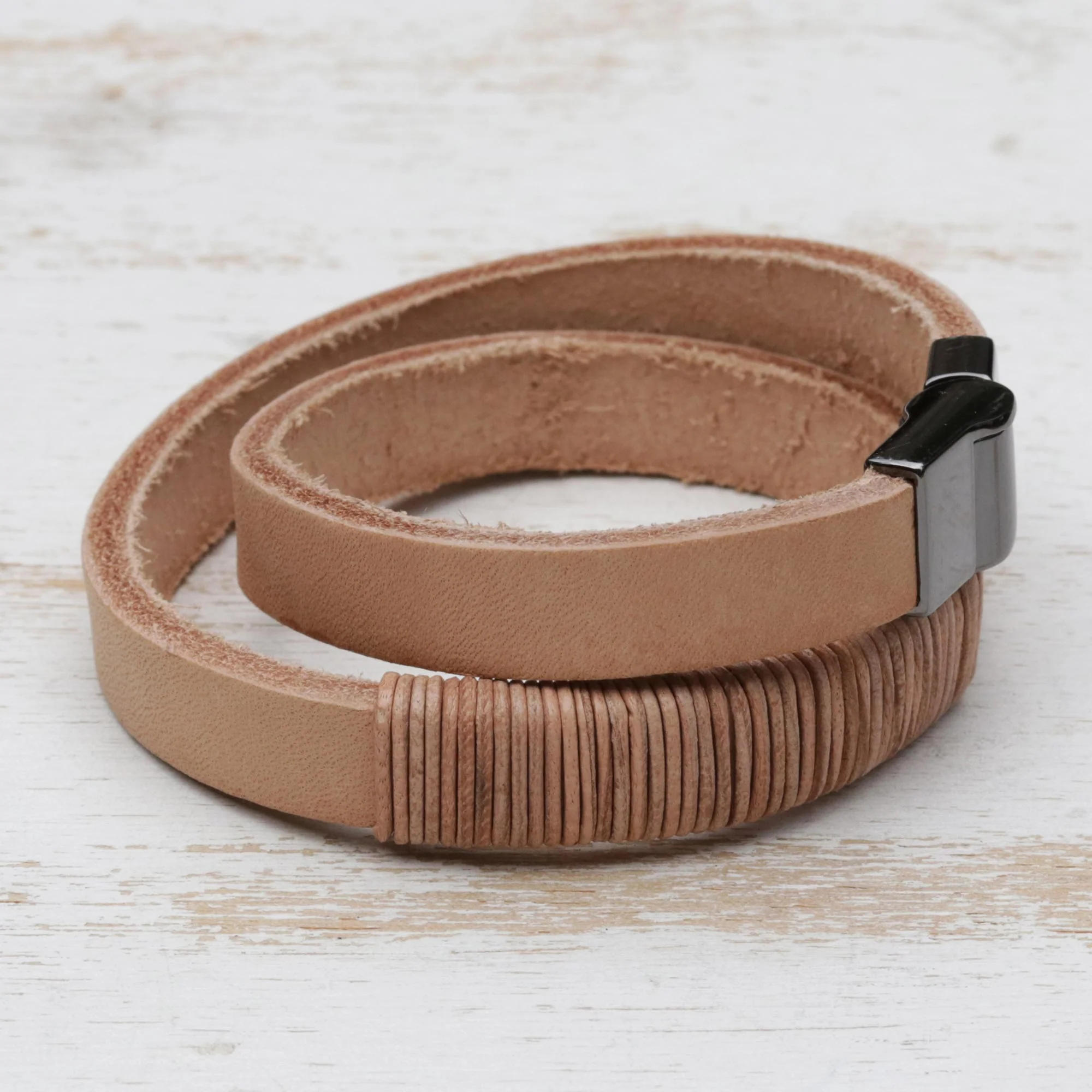 Carioca Chic Wrap Bracelet in Buff-Colored Leather - Image 3