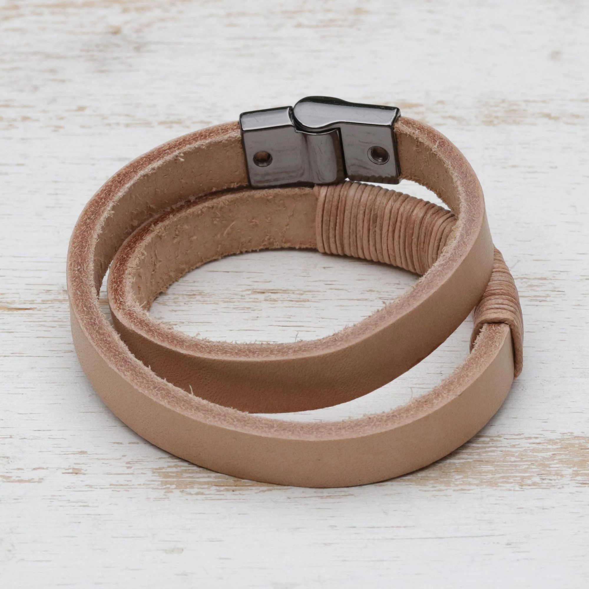 Carioca Chic Wrap Bracelet in Buff-Colored Leather - Image 4