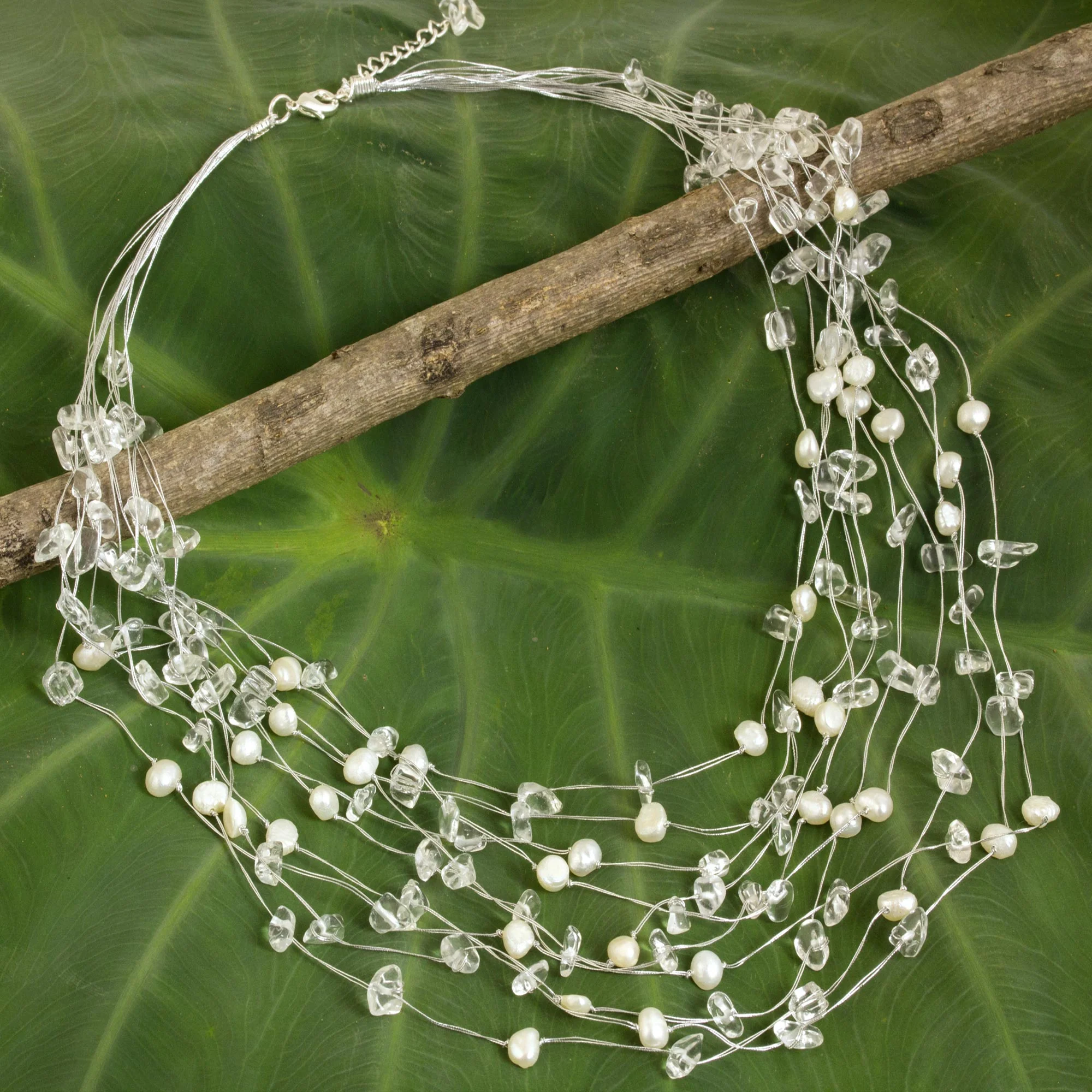 Cascade Freshwater Pearl & Quartz Stone Bridal Necklace