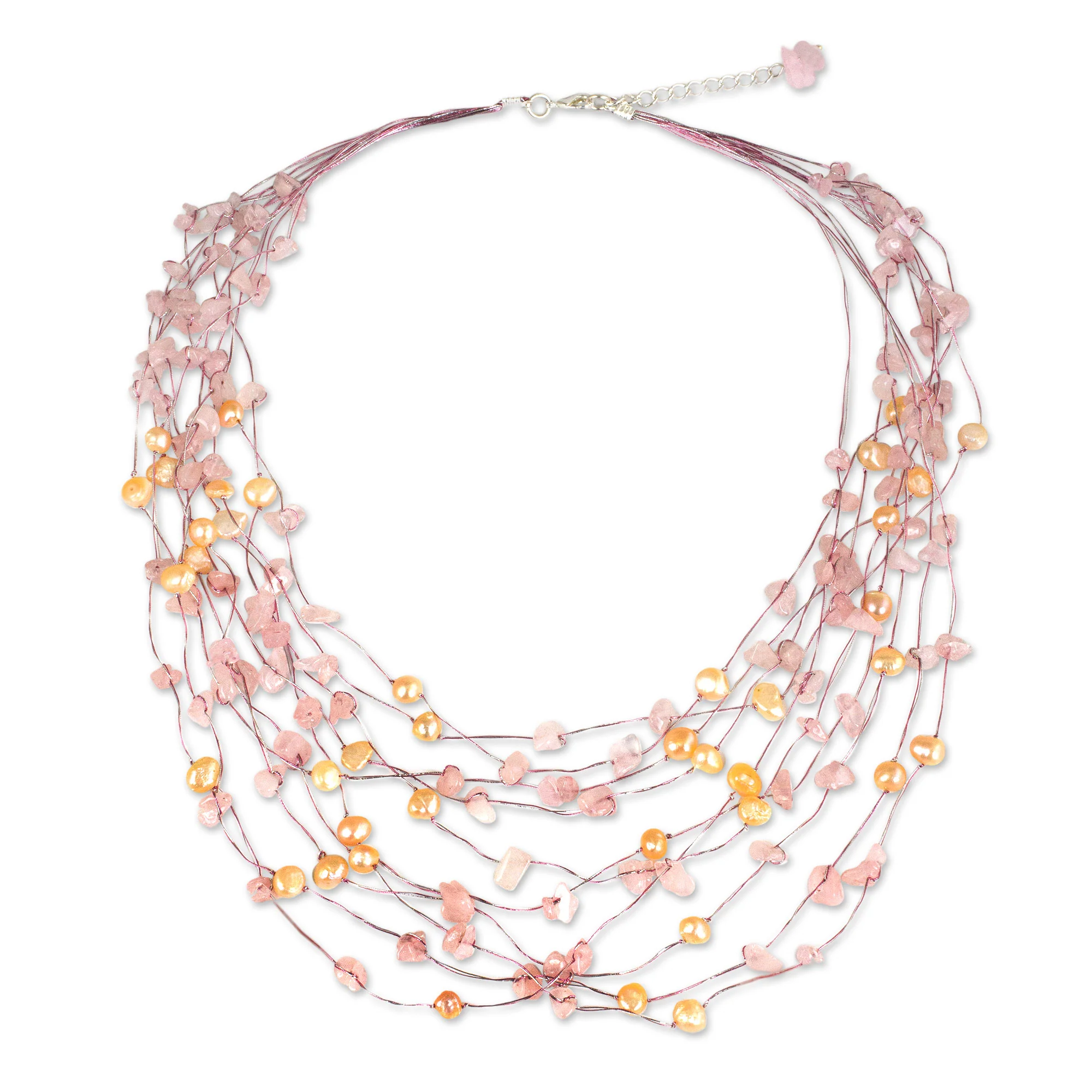 Cascade Rose Quartz & Pearl Beaded Necklace - Image 2