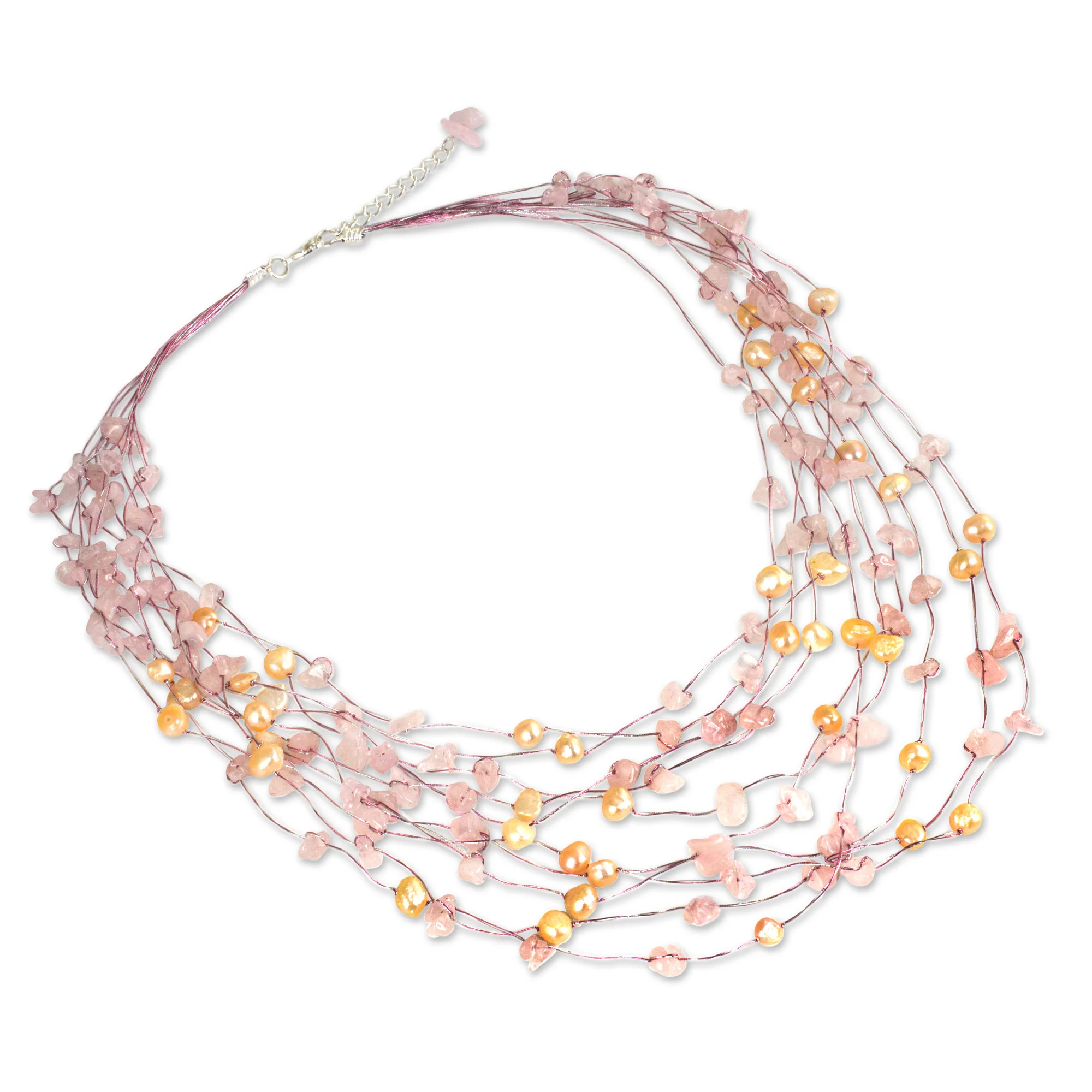 Cascade Rose Quartz & Pearl Beaded Necklace - Image 3