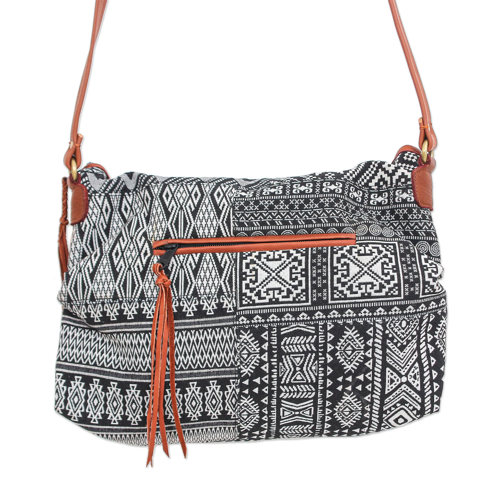 Casual Lanna in Black Leather Accented Cotton Blend Sling Bag - Image 4