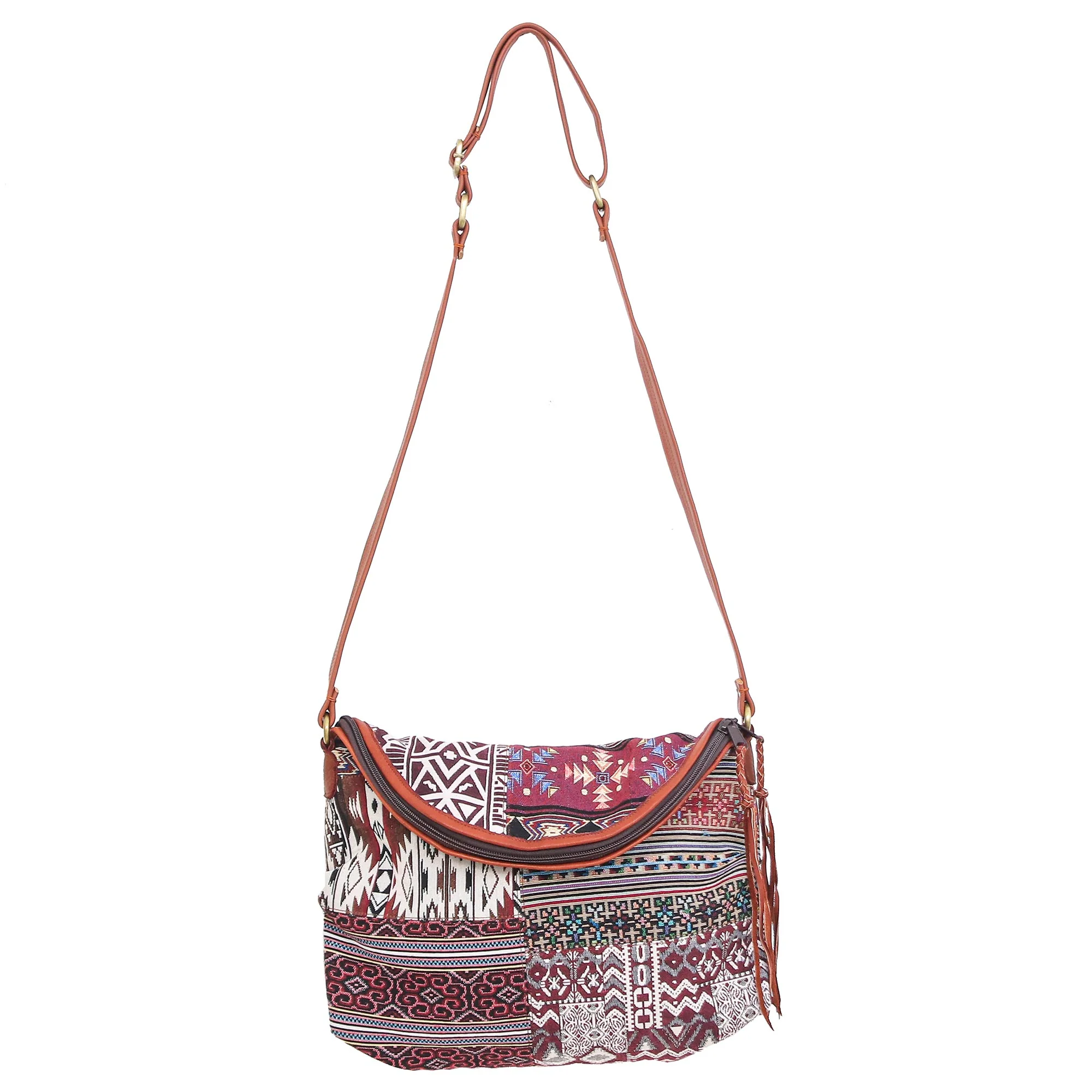 Casual Lanna in Red Leather Accented Cotton Patchwork Sling Bag - Image 2