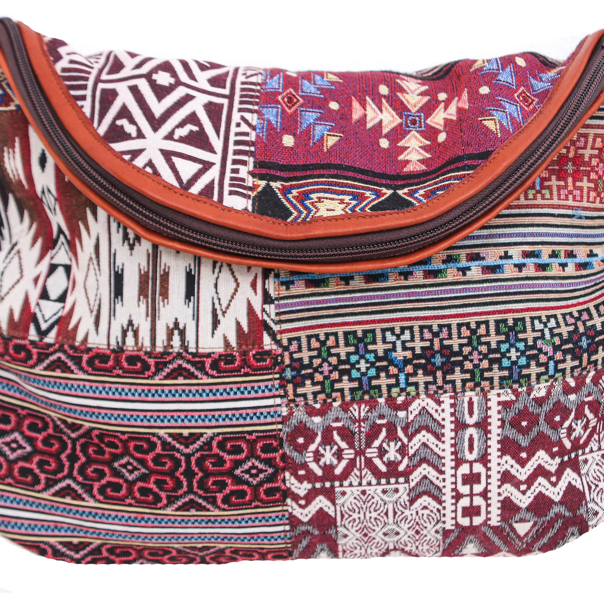 Casual Lanna in Red Leather Accented Cotton Patchwork Sling Bag - Image 3