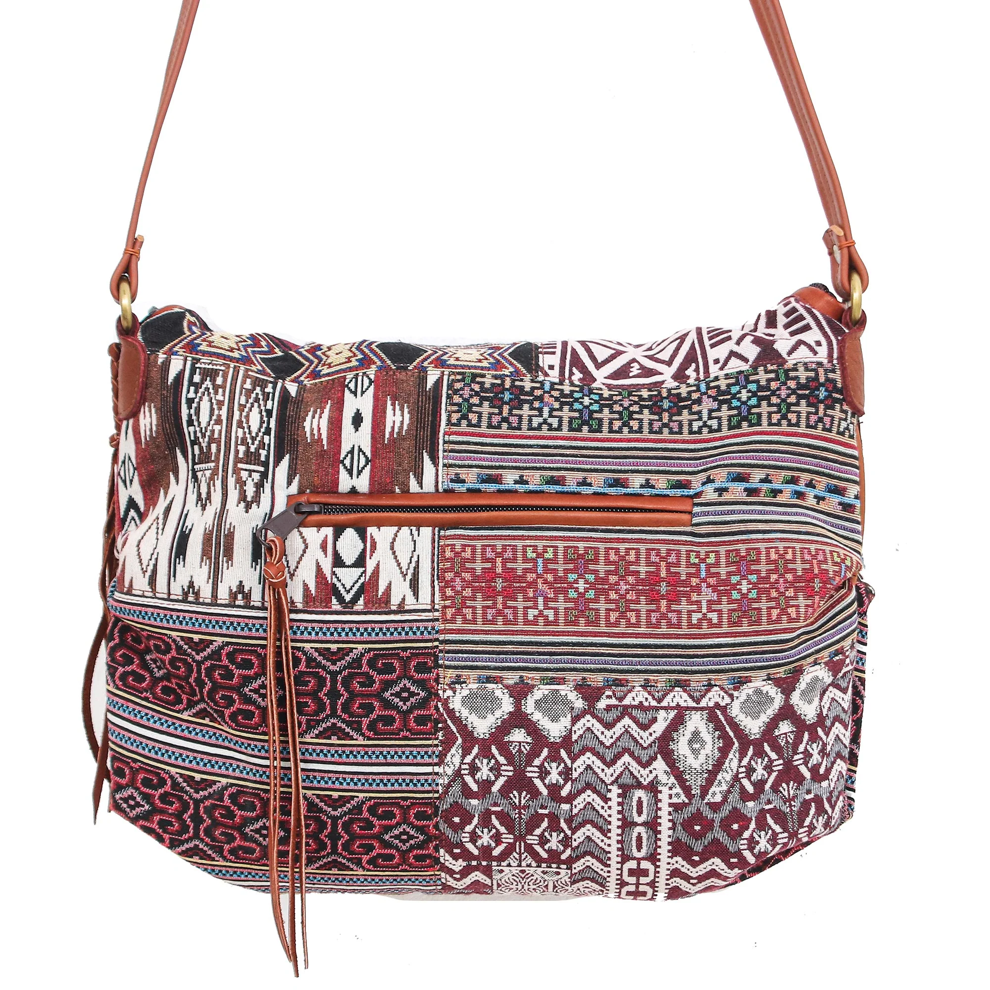 Casual Lanna in Red Leather Accented Cotton Patchwork Sling Bag - Image 4