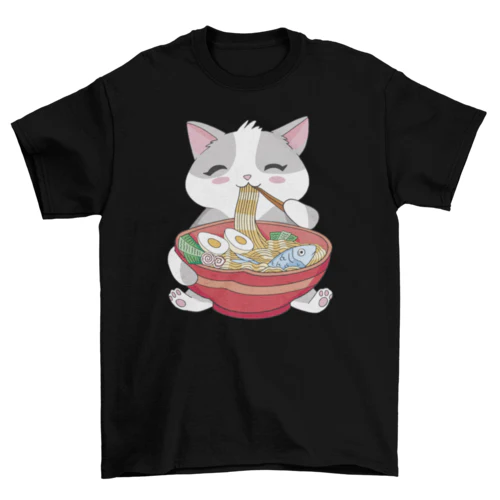 Cat Eating Ramen T-Shirt - Image 5