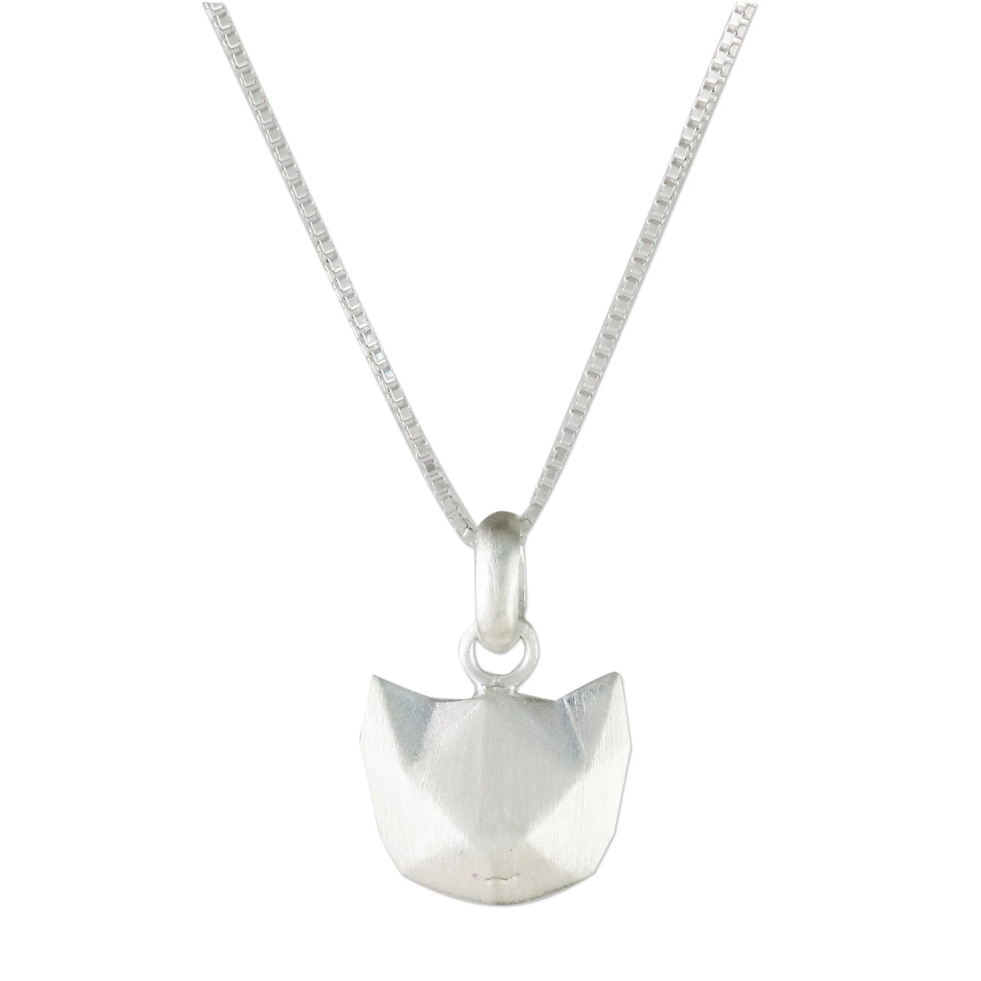 Cat Lover Geometric Cat Sterling Silver Pendant Necklace from Thailand - Image 4