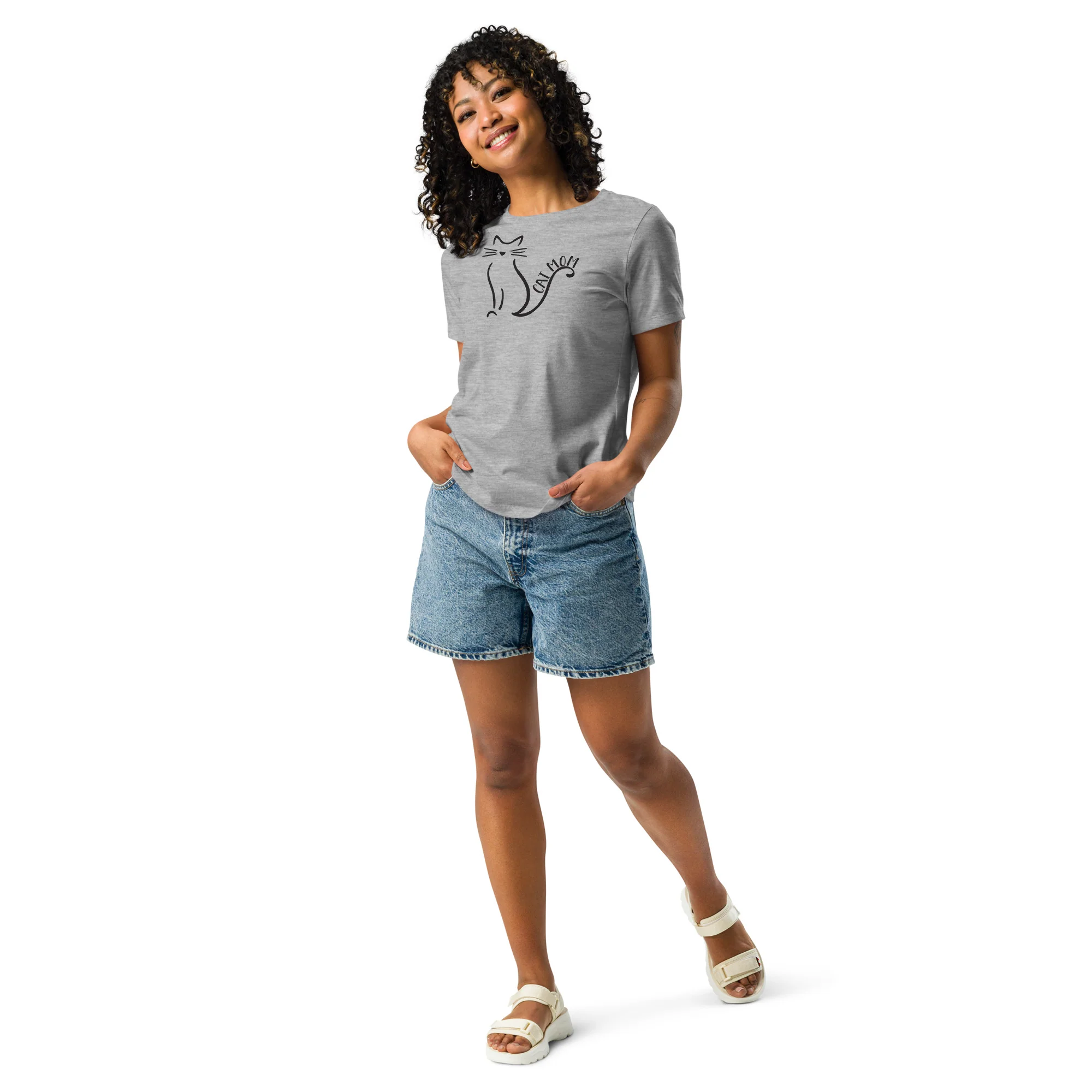 Cat Mom Outlined Women's Relaxed T-Shirt - Image 2