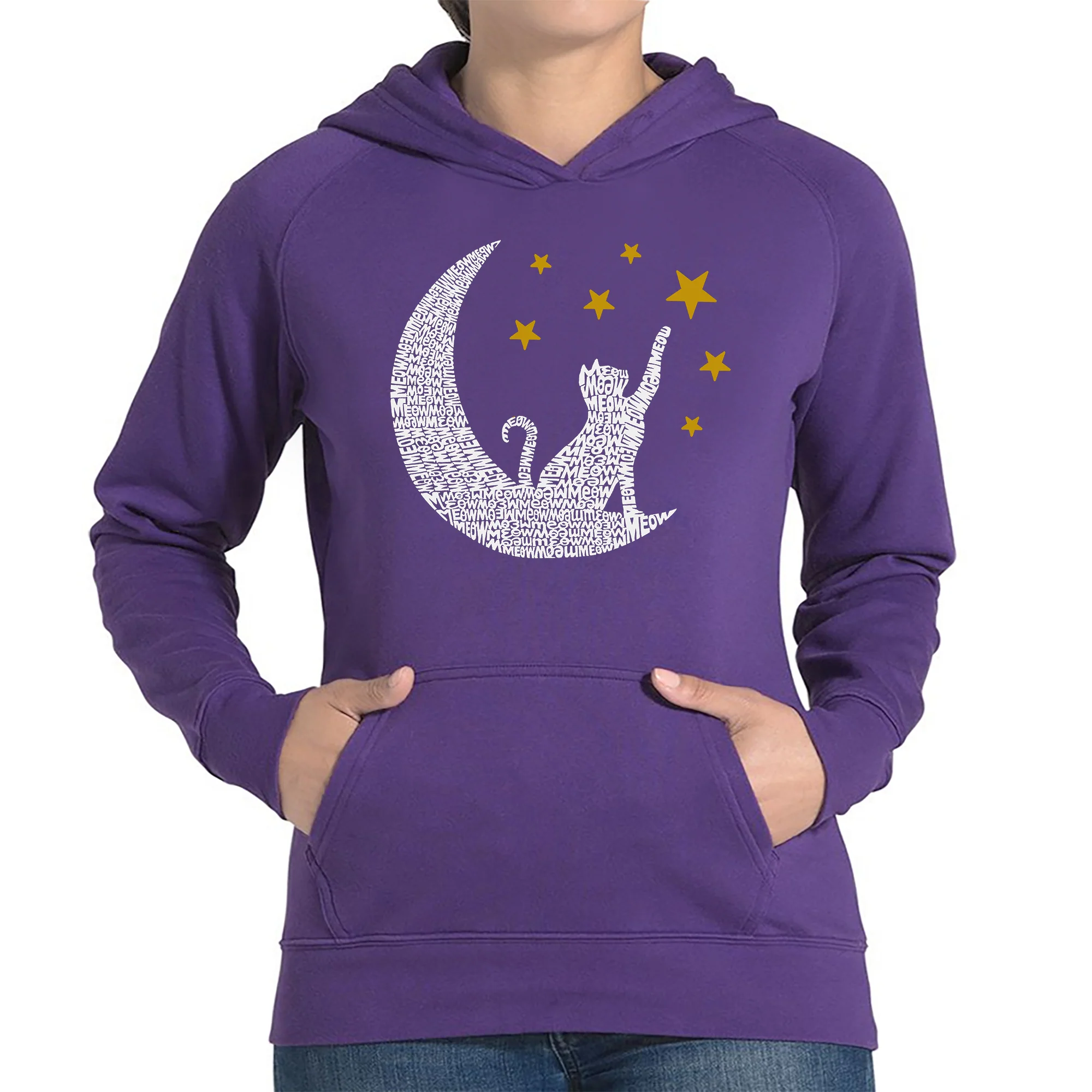 Cat Moon - Women's Word Art Hooded Sweatshirt - Image 4