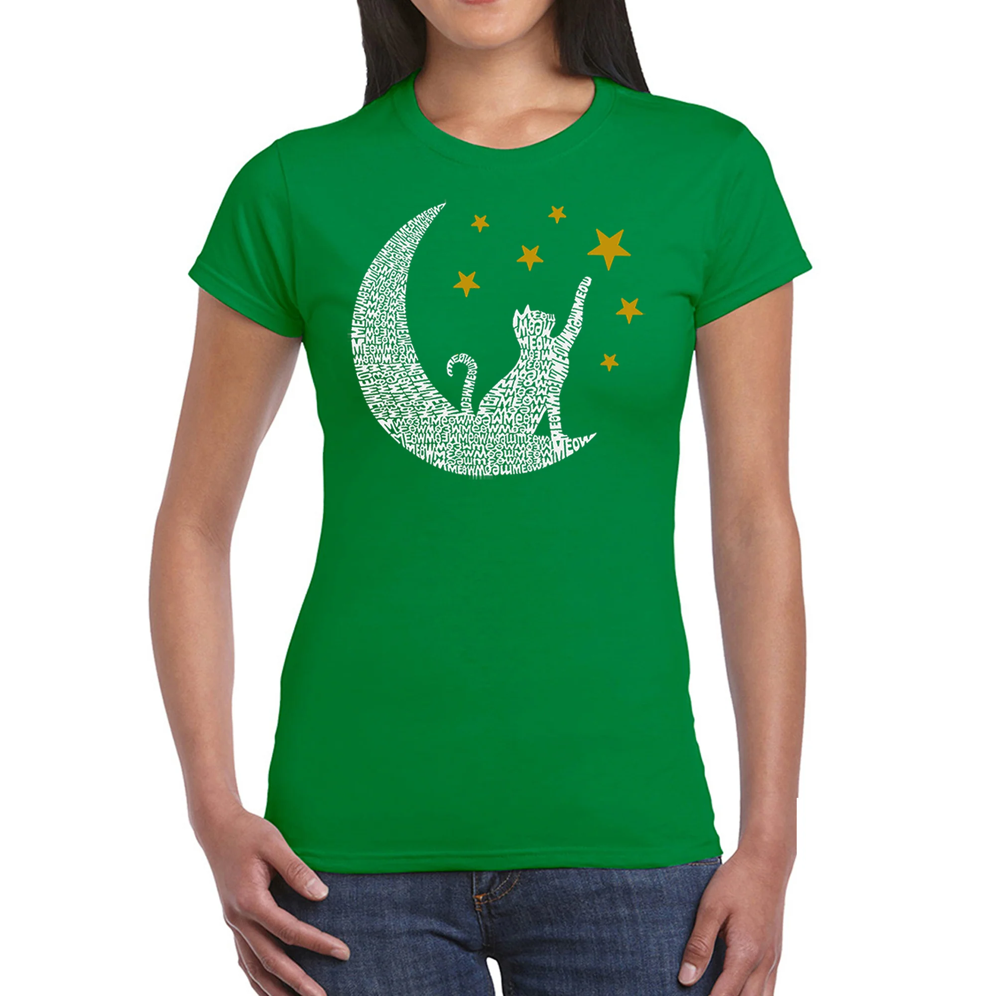 Cat Moon - Women's Word Art T-Shirt - Image 5