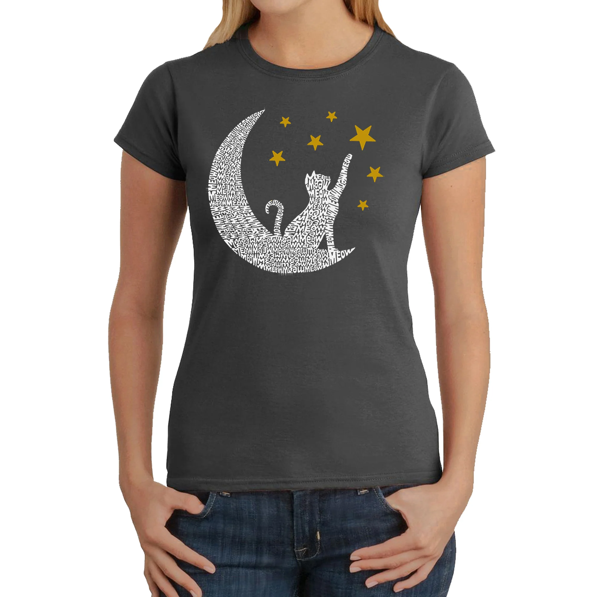 Cat Moon - Women's Word Art T-Shirt - Image 6