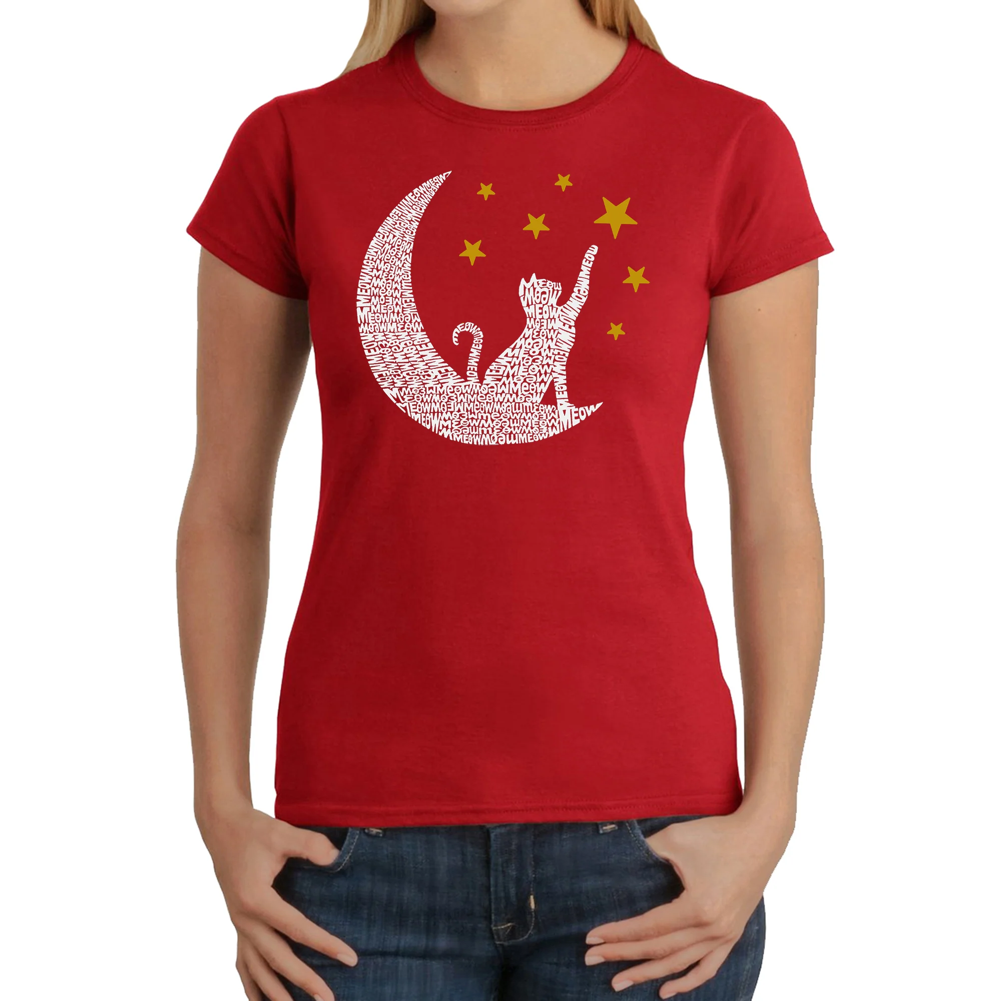 Cat Moon - Women's Word Art T-Shirt - Image 7
