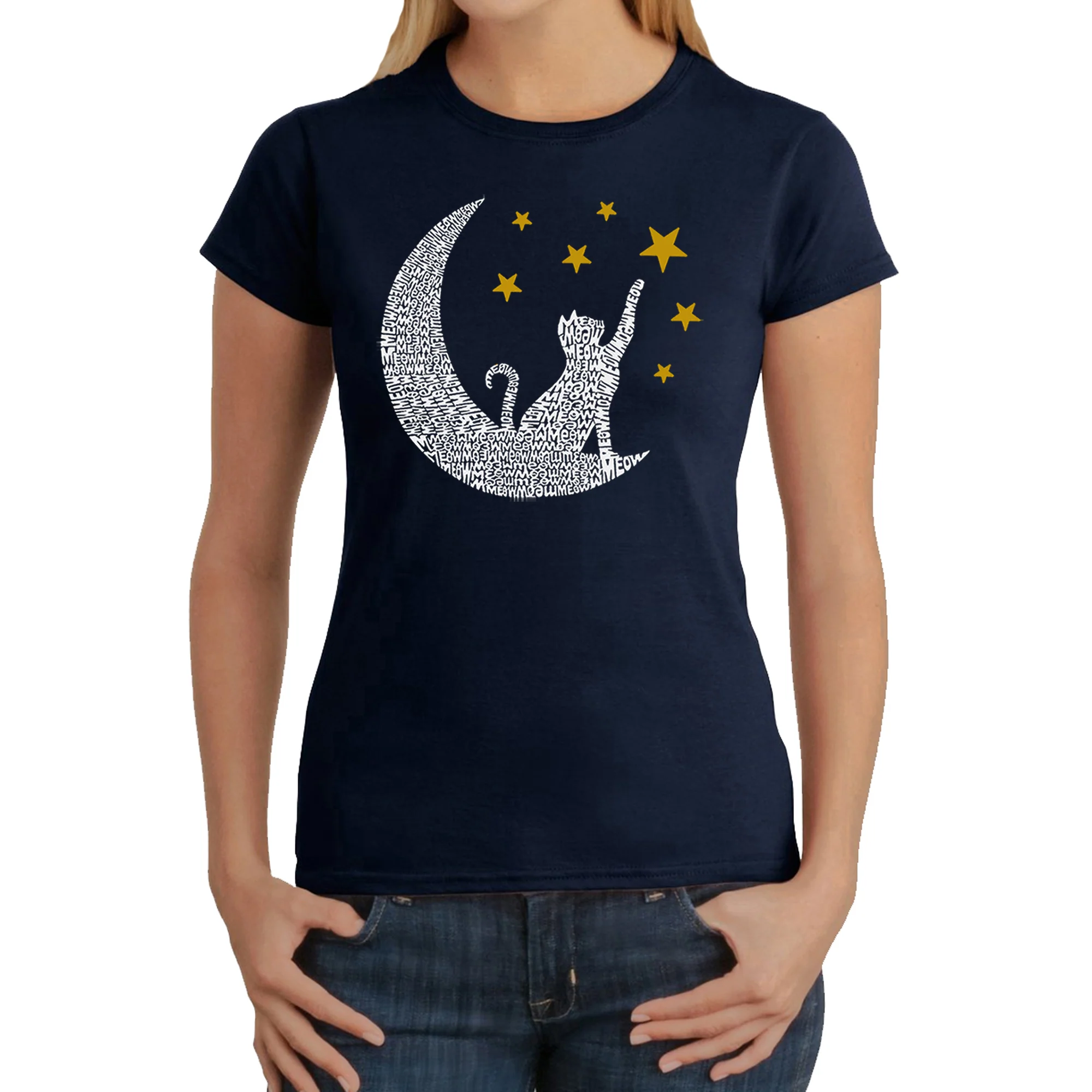 Cat Moon - Women's Word Art T-Shirt - Image 5