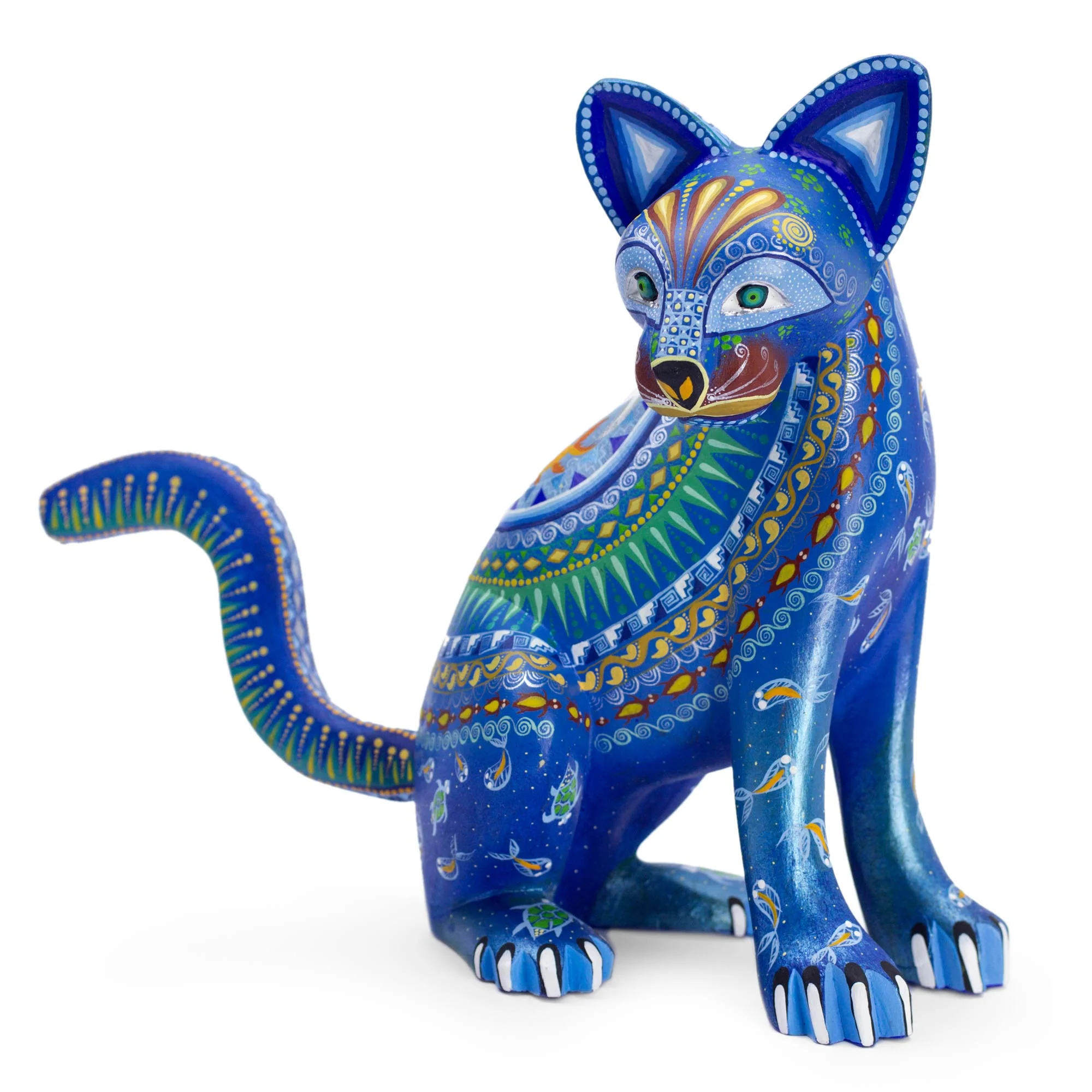 Cat of the Moon and Water Mexico Alebrije Mystical Cat Sculpture Oaxaca Folk Art - Image 2