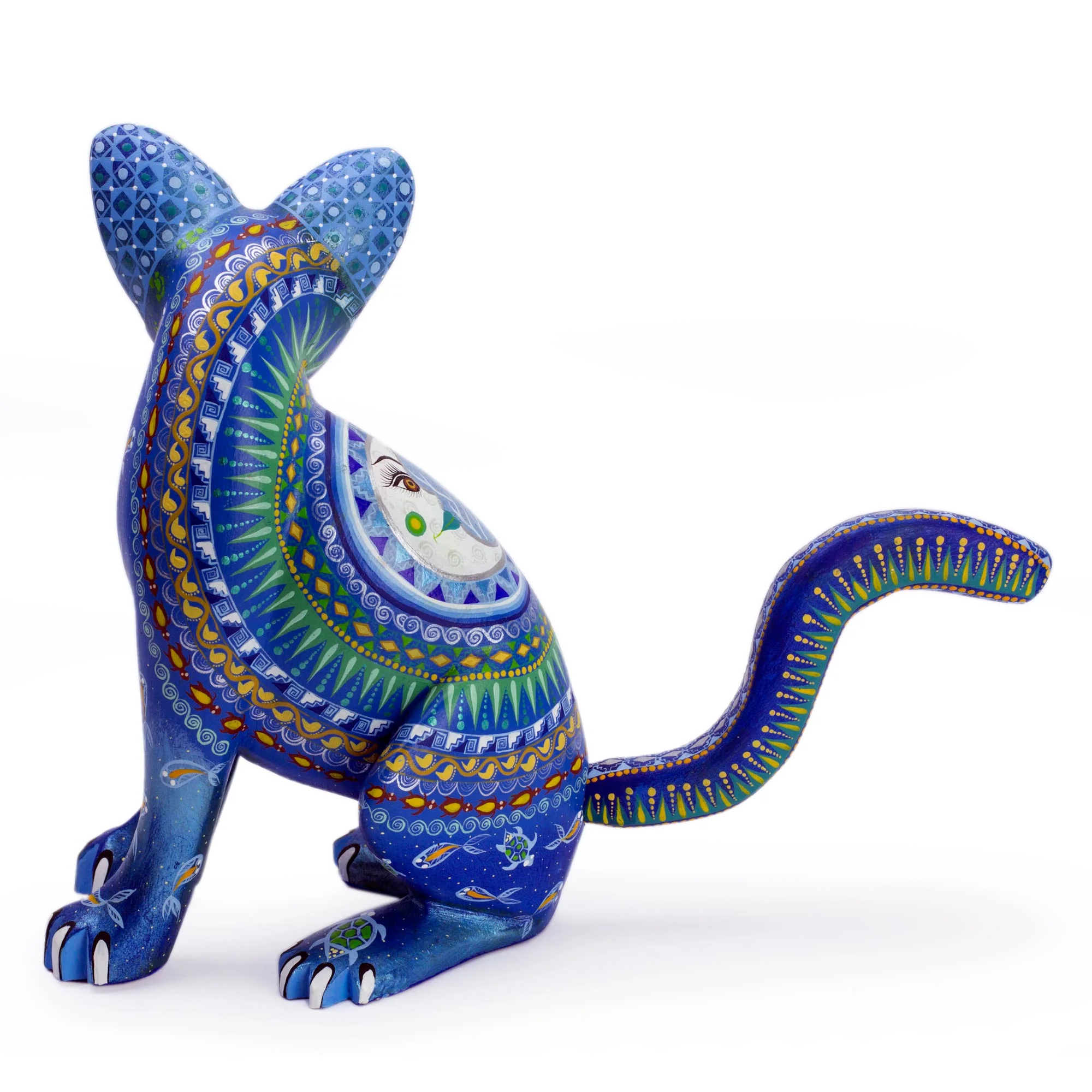 Cat of the Moon and Water Mexico Alebrije Mystical Cat Sculpture Oaxaca Folk Art - Image 3