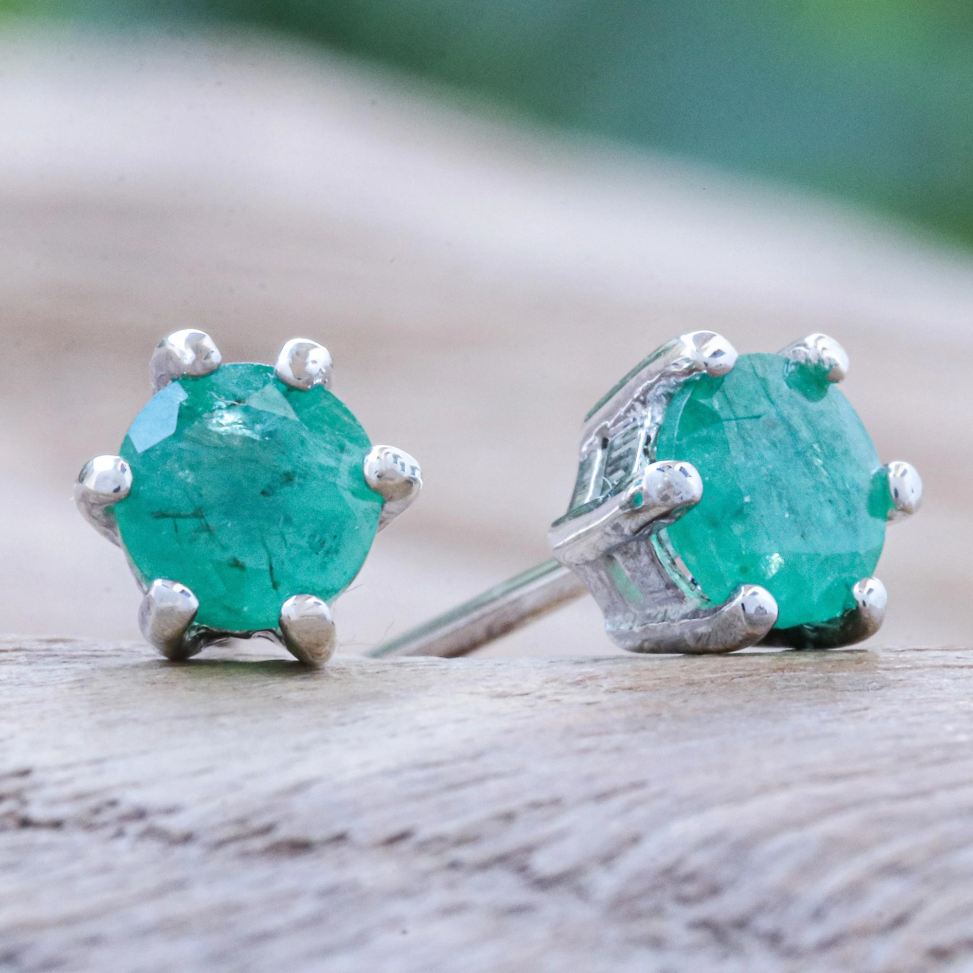 Catch a Star in Green Hand Crafted Emerald and Sterling Silver Stud Earrings - Image 3