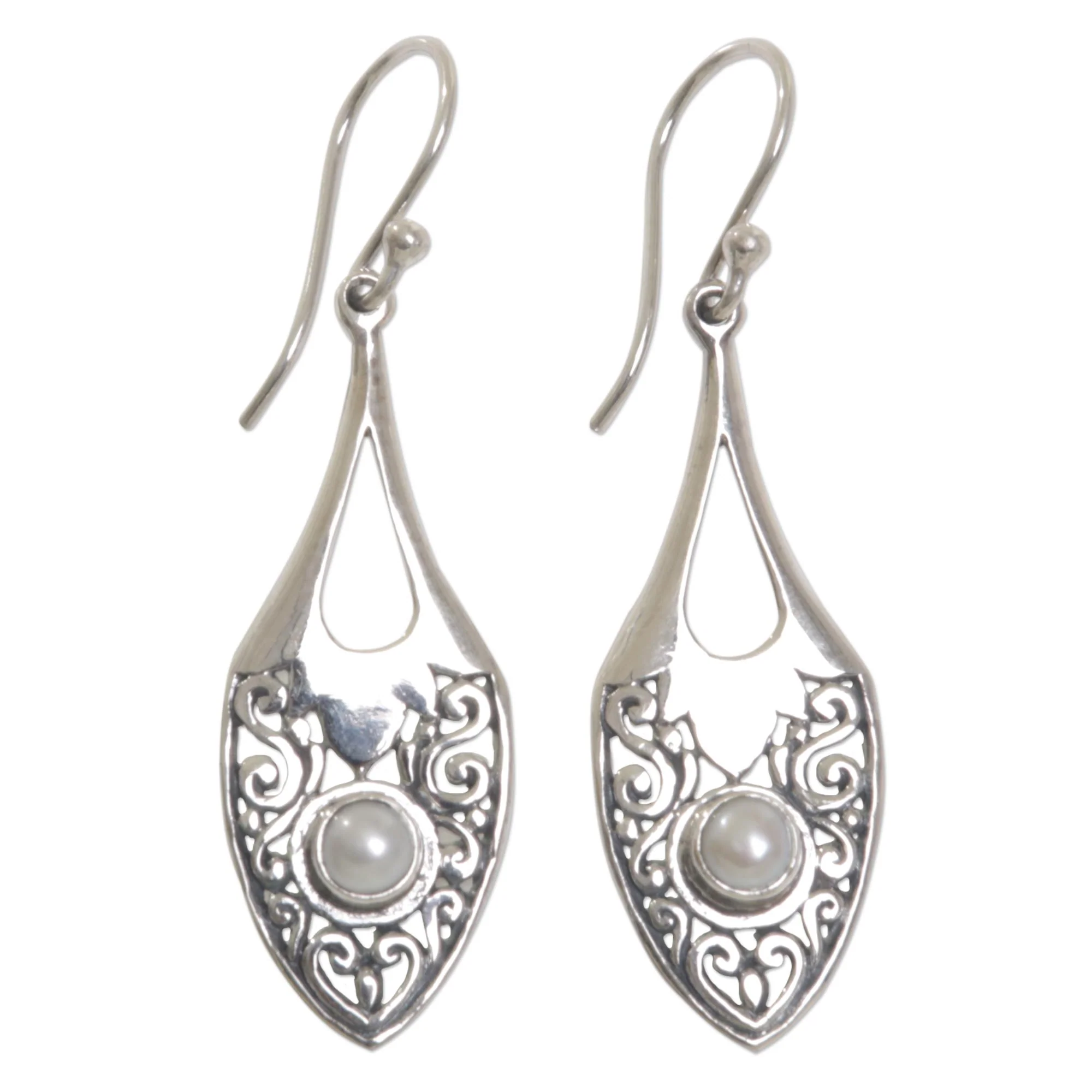 Catch the Moon Sterling Silver Cultured Pearl Dangle Earrings Indonesia - Image 2