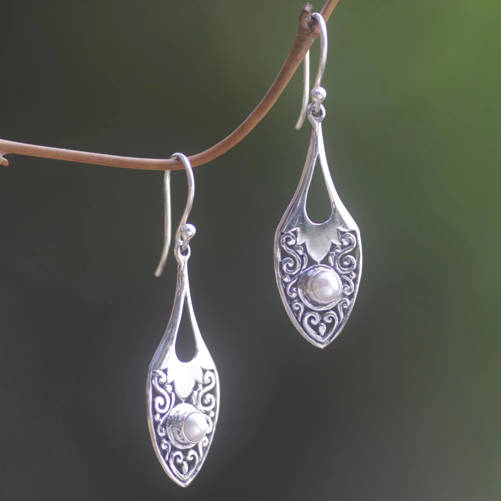 Catch the Moon Sterling Silver Cultured Pearl Dangle Earrings Indonesia - Image 3