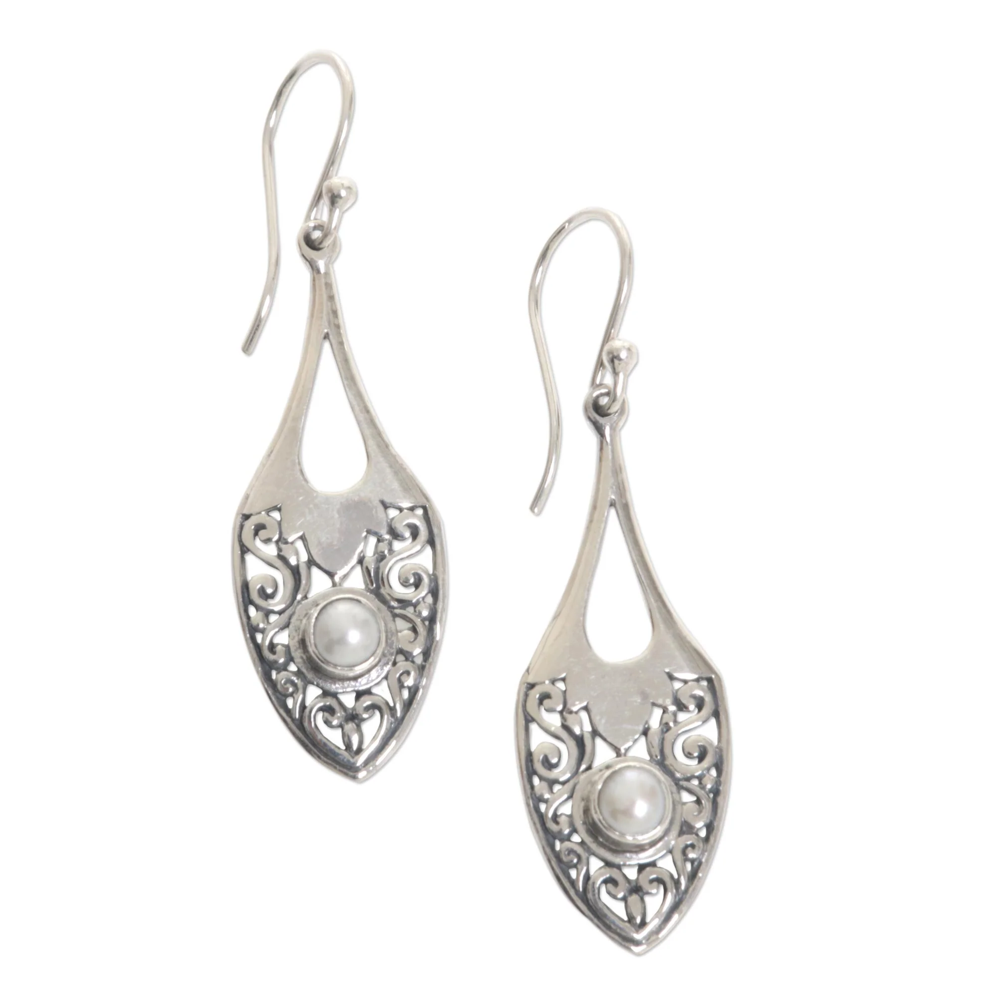 Catch the Moon Sterling Silver Cultured Pearl Dangle Earrings Indonesia - Image 4