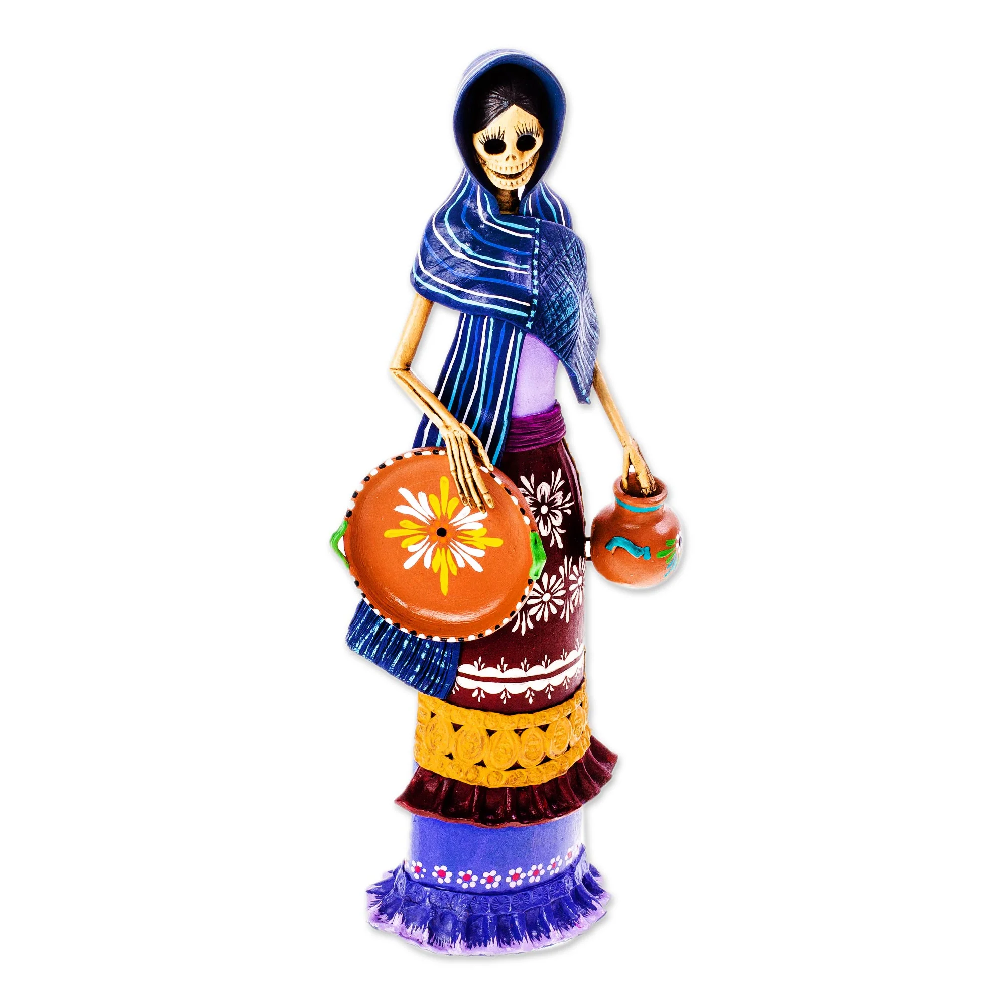 Catrina Tomasa Ceramic Catrina Sculpture with Blue Mantle from Mexico - Image 2