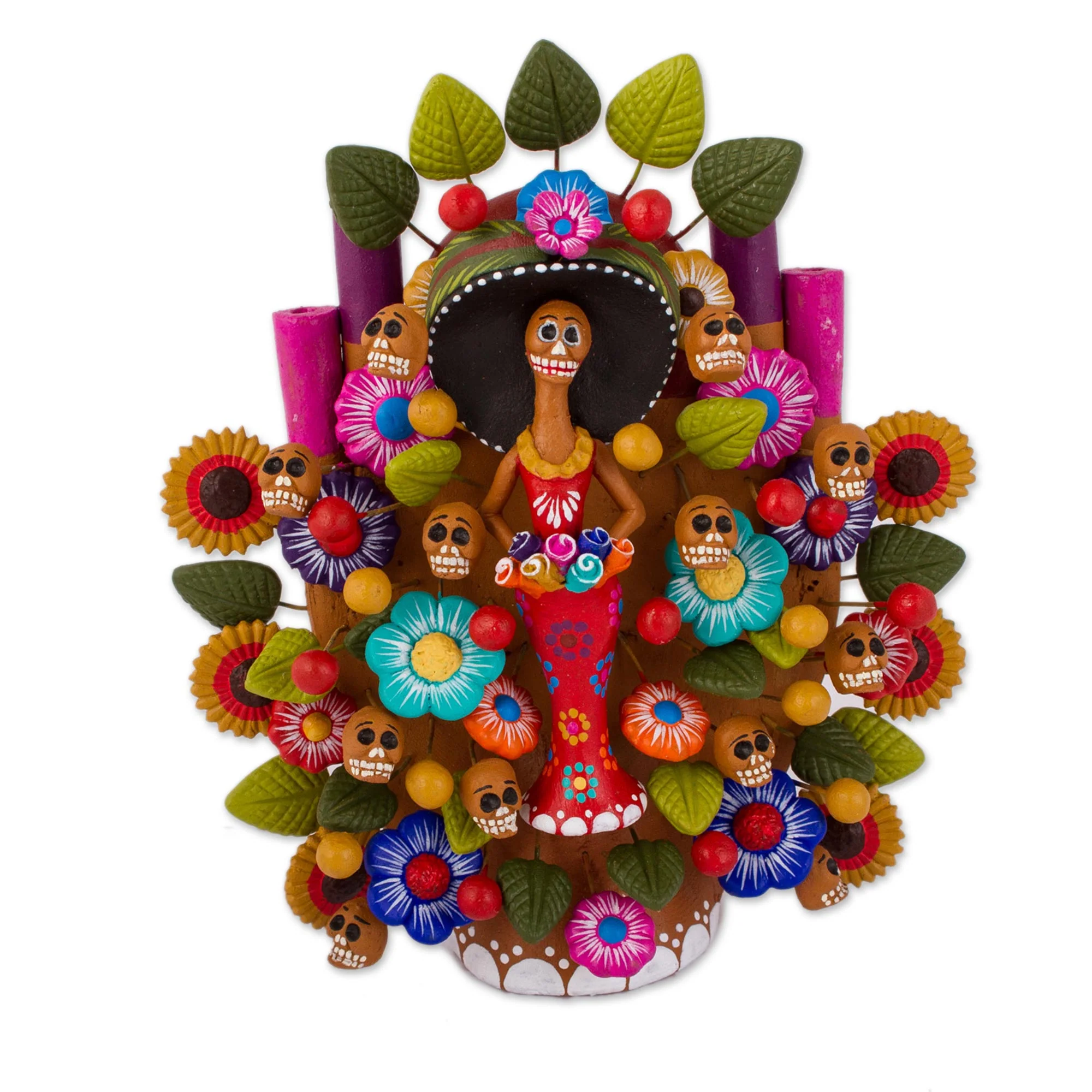 Catrina Tree of Life Hand-Painted Catrina-Themed Ceramic Sculpture from Mexico - Image 2