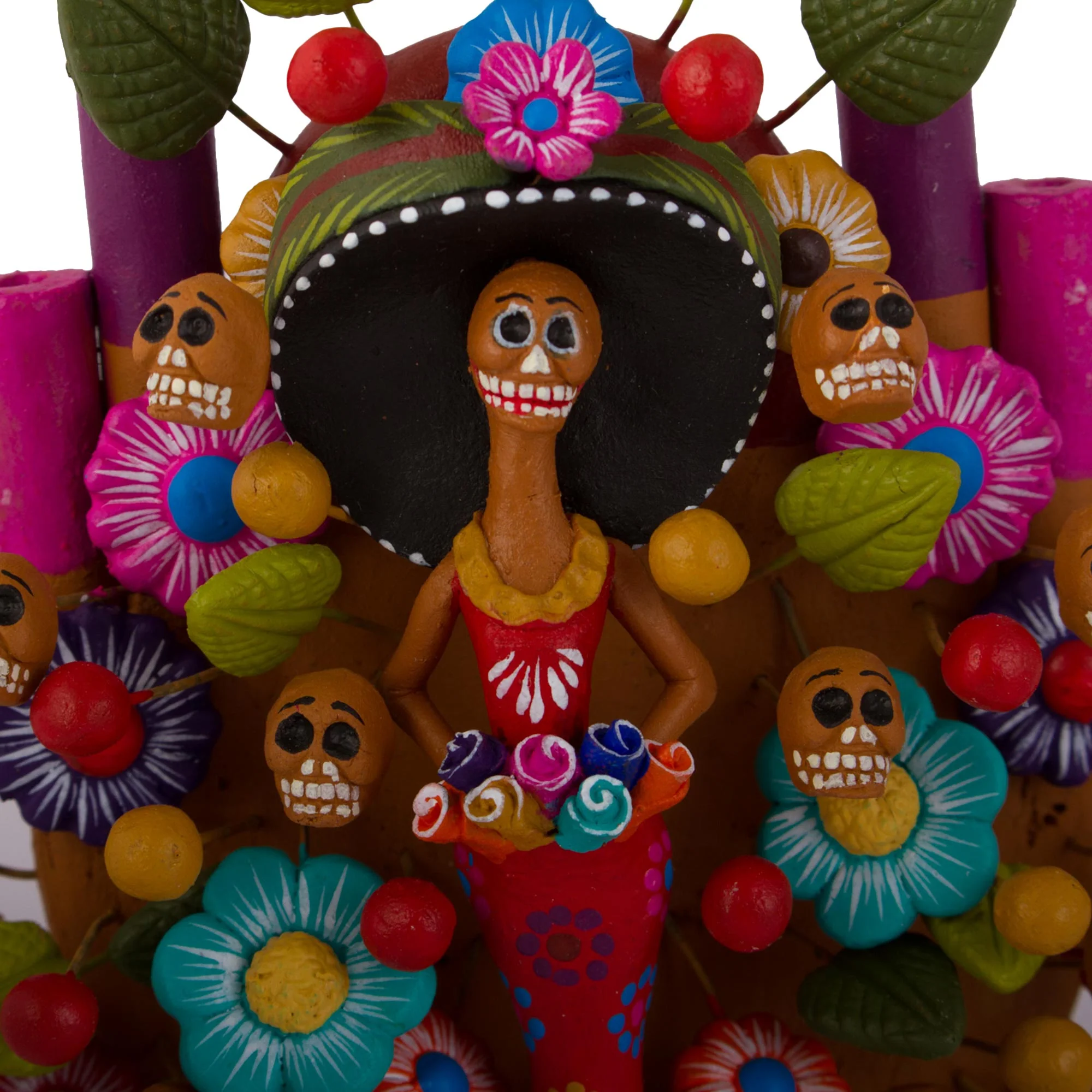 Catrina Tree of Life Hand-Painted Catrina-Themed Ceramic Sculpture from Mexico - Image 3