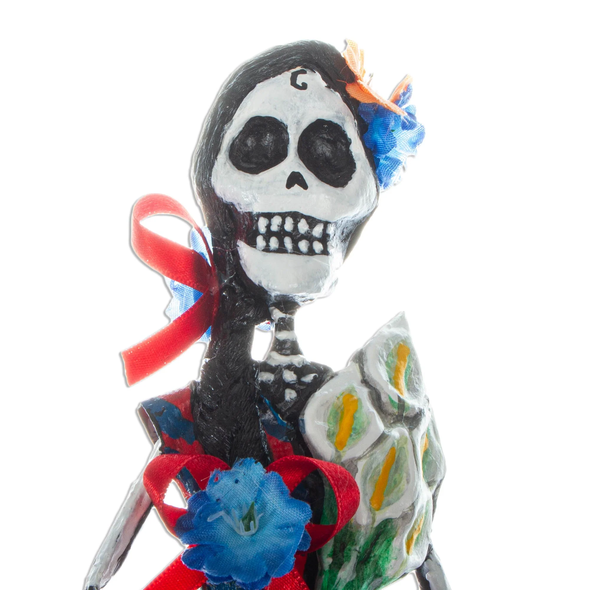 Catrina with Lilies Mexican Skeletal Catrina Papier Mache Statuette - Image 4