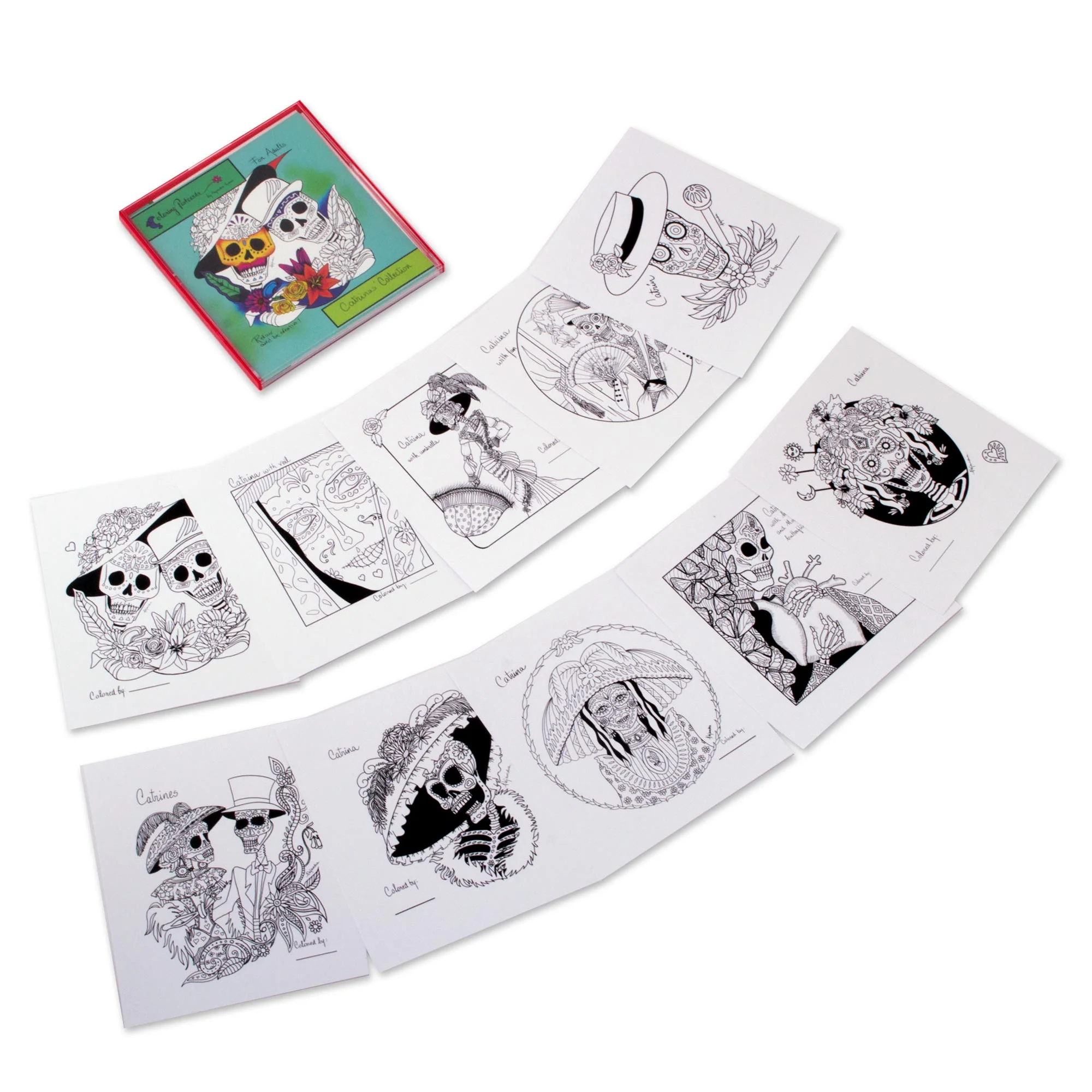 Catrinas of Mexico Day of the Dead Adult Coloring Cards from Mexico (Set of 10) - Image 2