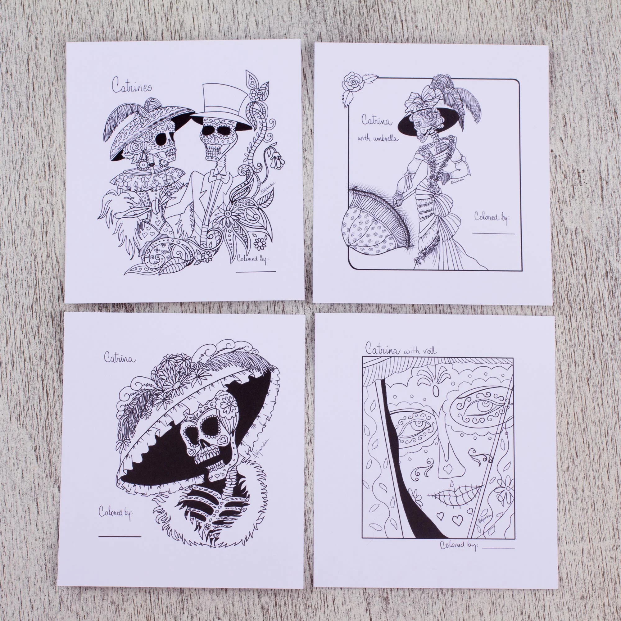 Catrinas of Mexico Day of the Dead Adult Coloring Cards from Mexico (Set of 10) - Image 5