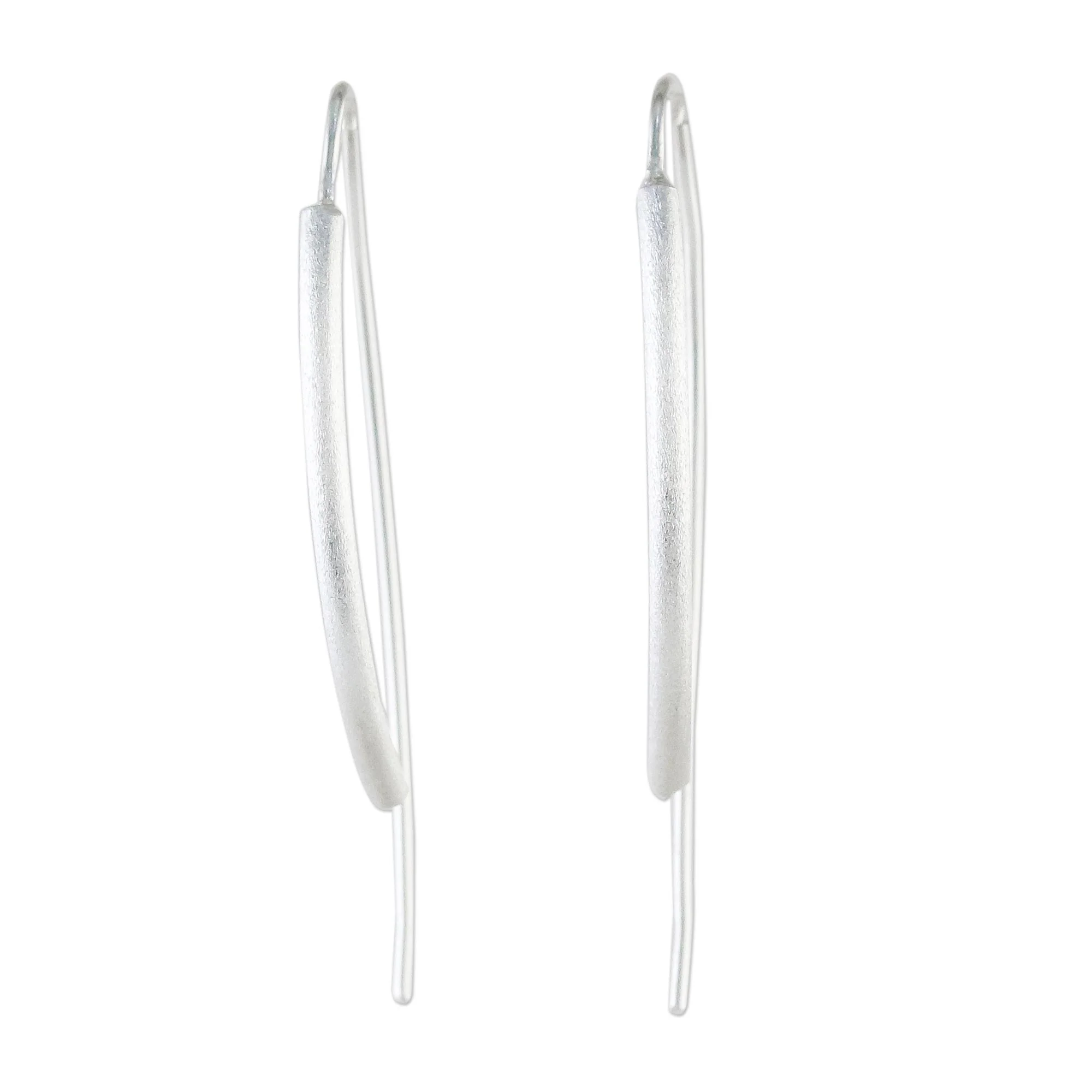 Cattails Sterling Silver Curved Drop Earrings from Thailand - Image 2