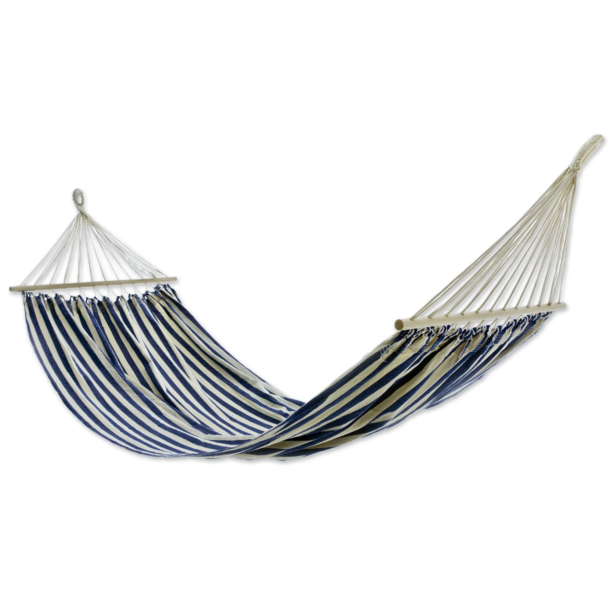 Ceara Parallels Blue White Cotton Hammock with Spreader Bars (Single) - Image 2