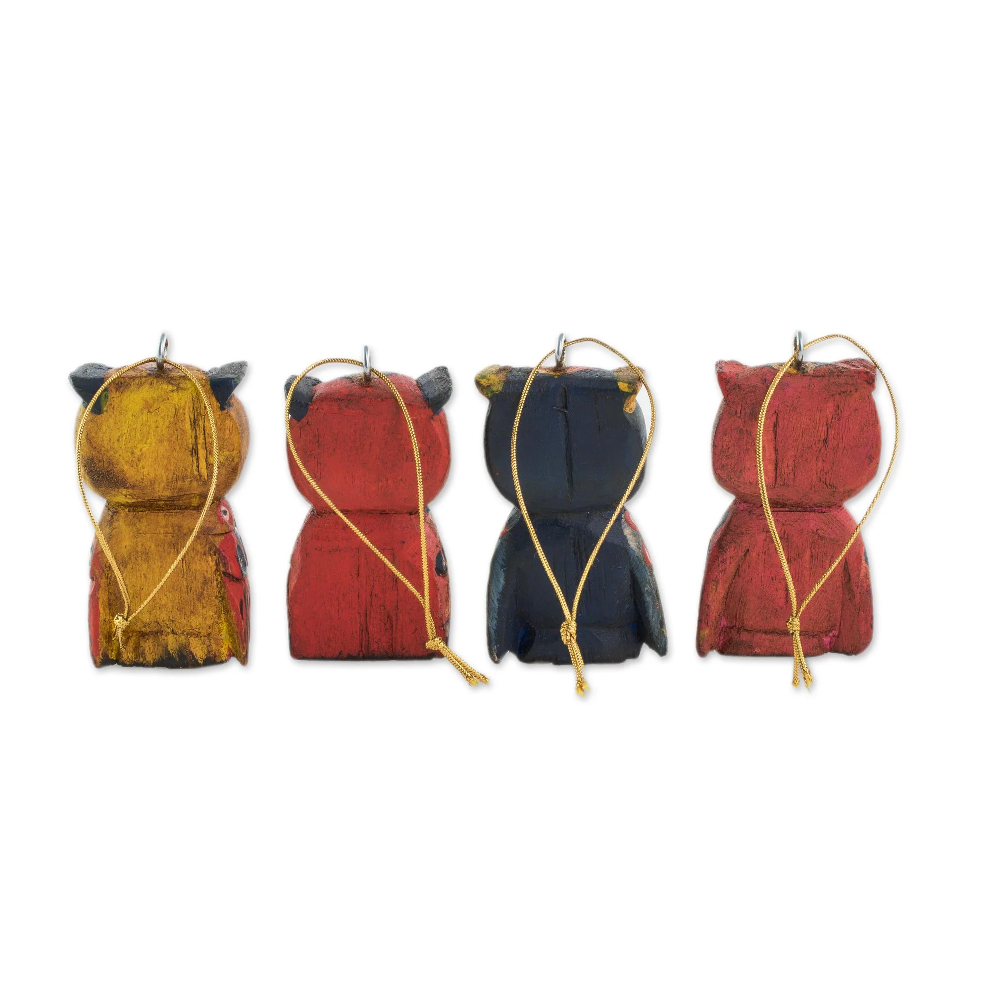 Celebratory Owls Pinewood Owl Ornaments from Guatemala (Set of 4) - Image 5