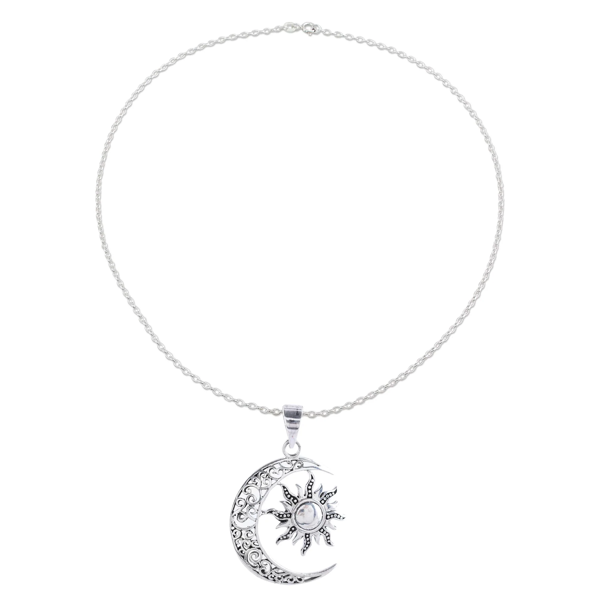Celestial Duo Sun and Crescent Moon Sterling Silver Pendant Necklace - Image 2