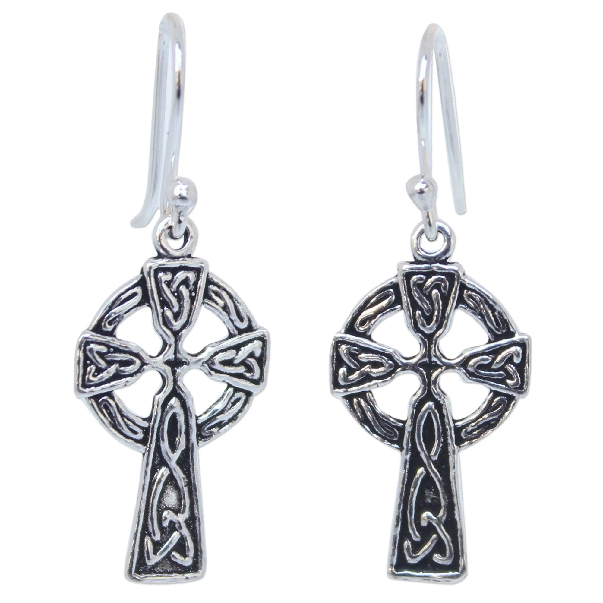 Celtic Cross Silver Dangle Earrings - Image 2