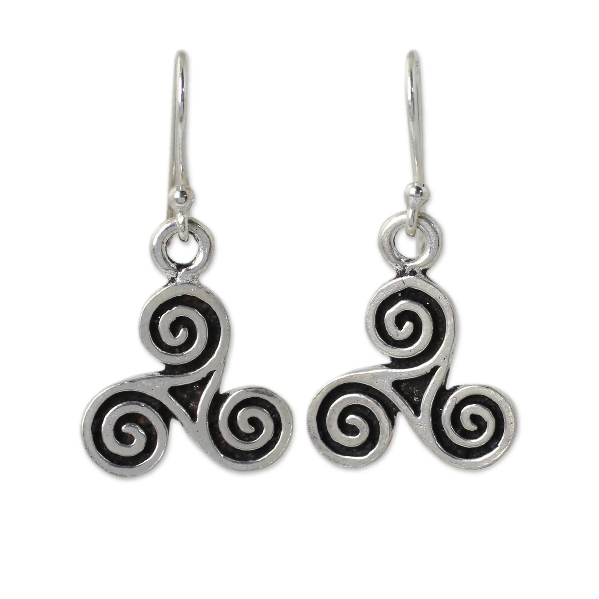 Celtic Tri Spiral Silver Dangle Earrings - Image 2