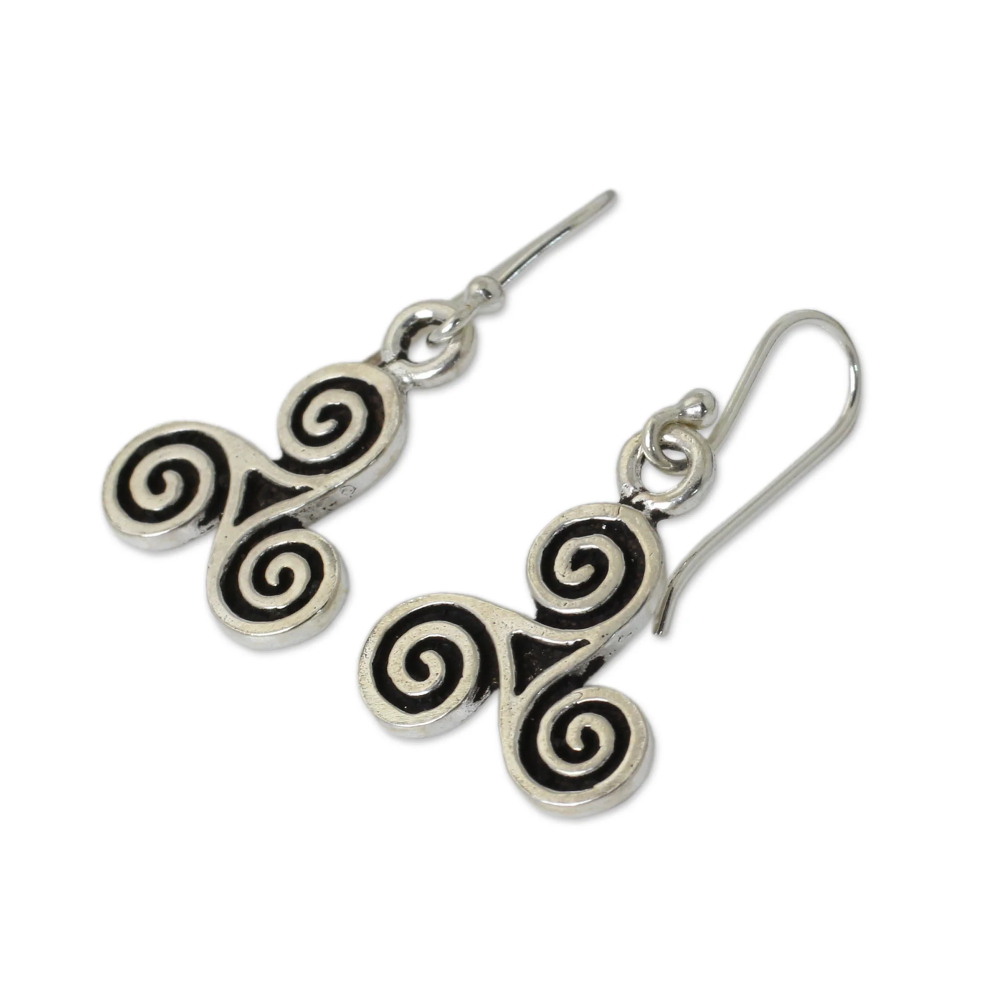 Celtic Tri Spiral Silver Dangle Earrings - Image 3