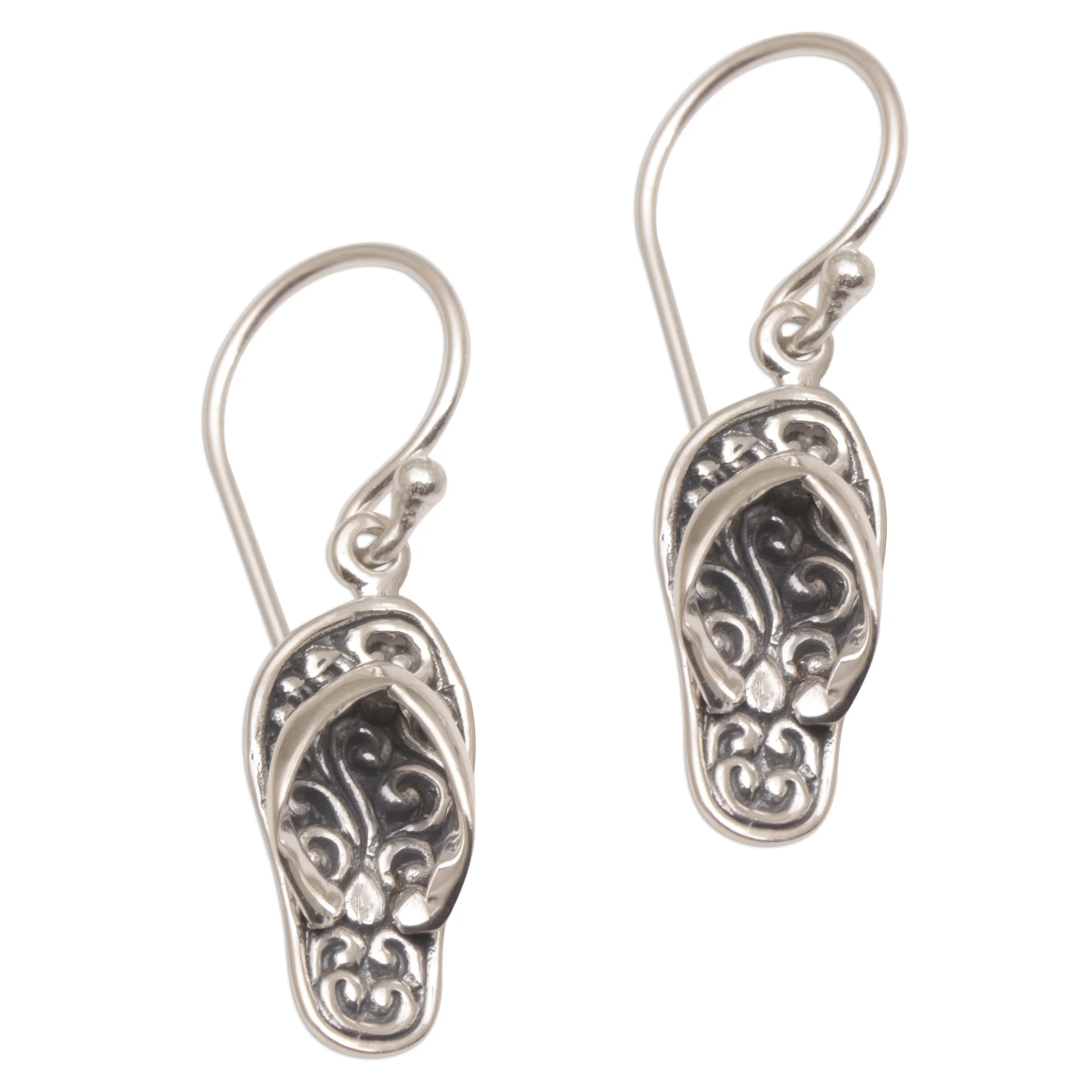 Celuk Sandal Handmade Sterling Silver Dangle Sandal Earrings from Bali - Image 2