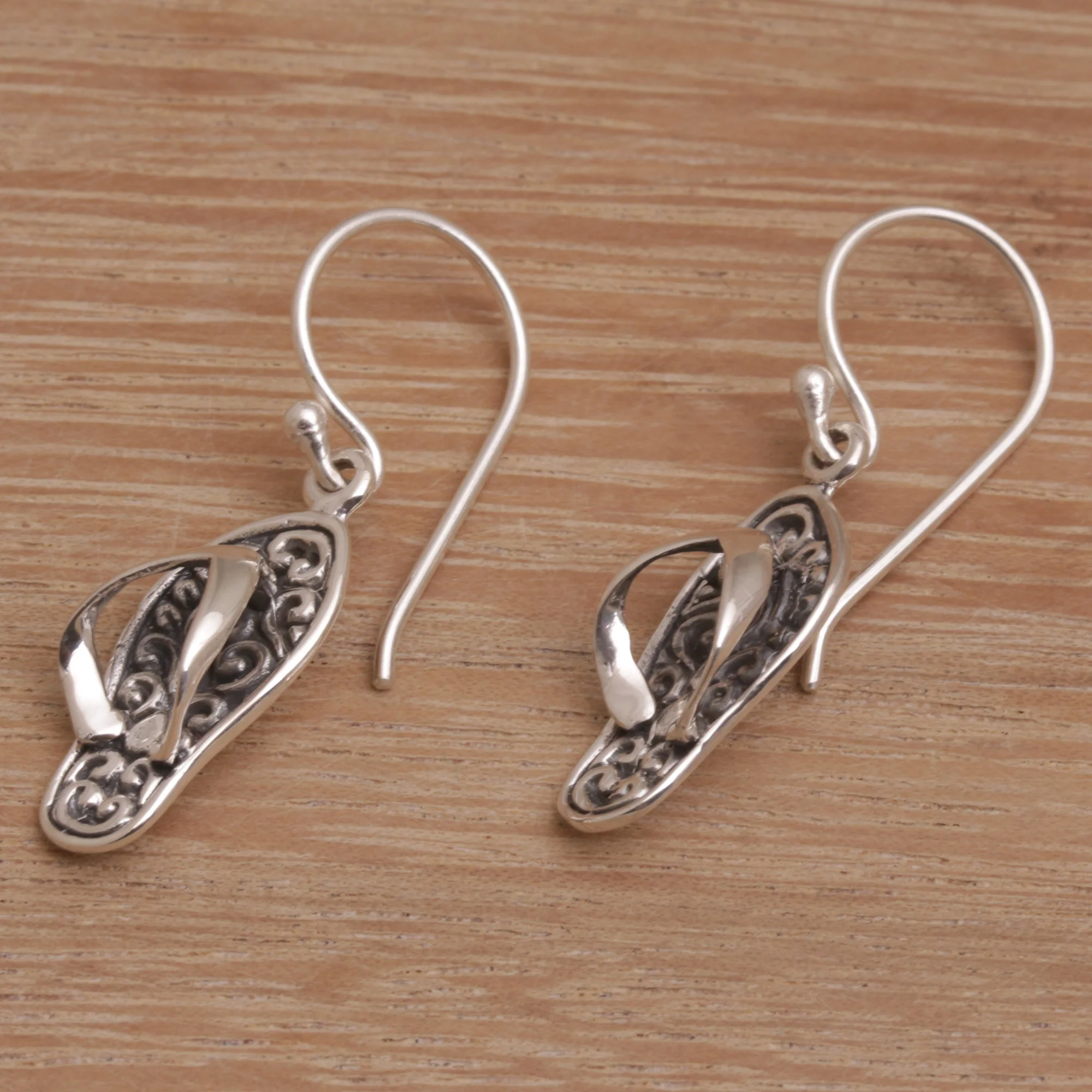 Celuk Sandal Handmade Sterling Silver Dangle Sandal Earrings from Bali - Image 4
