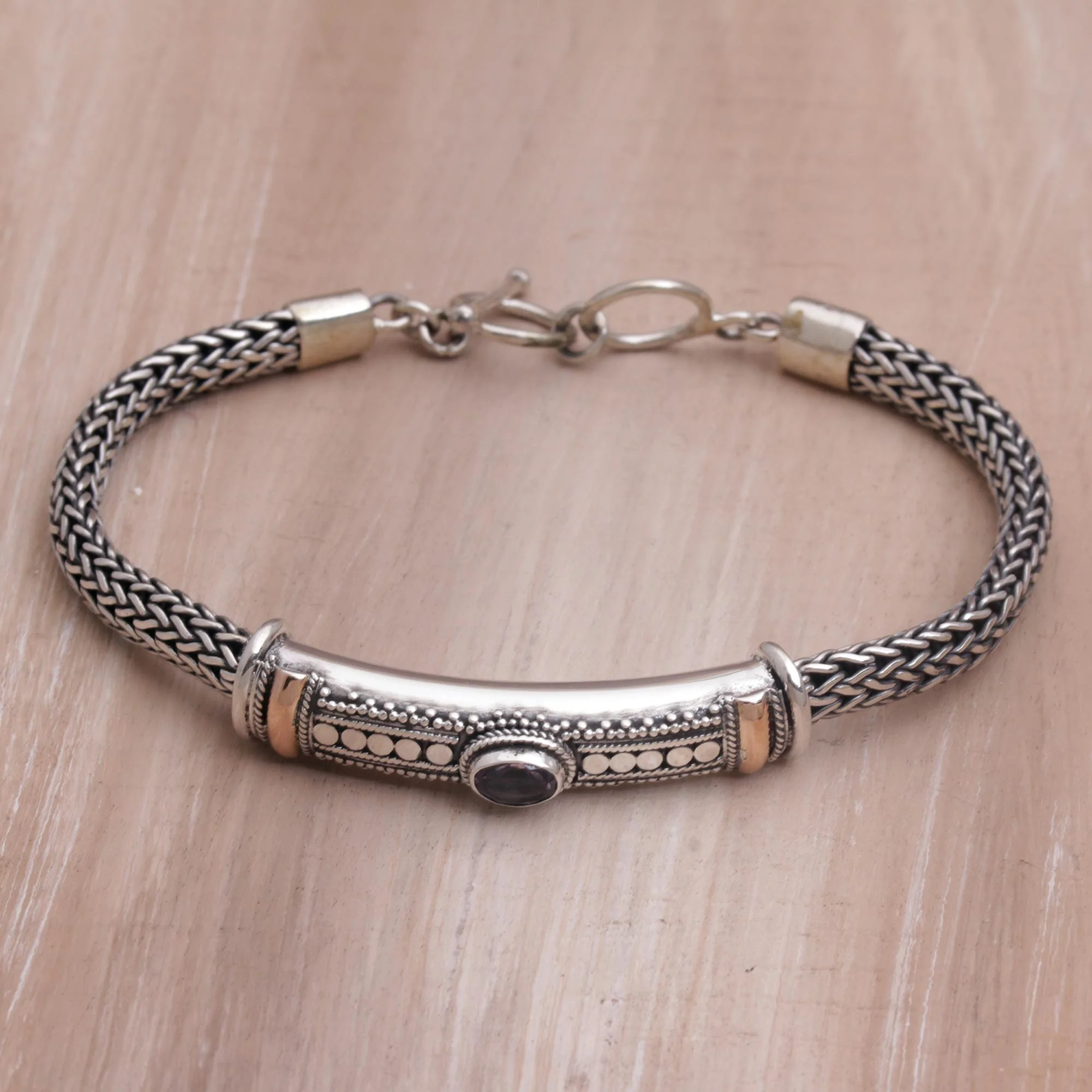 Center of Hope Gold Accent 925 Silver Amethyst Pendant Bracelet form Bali - Image 3