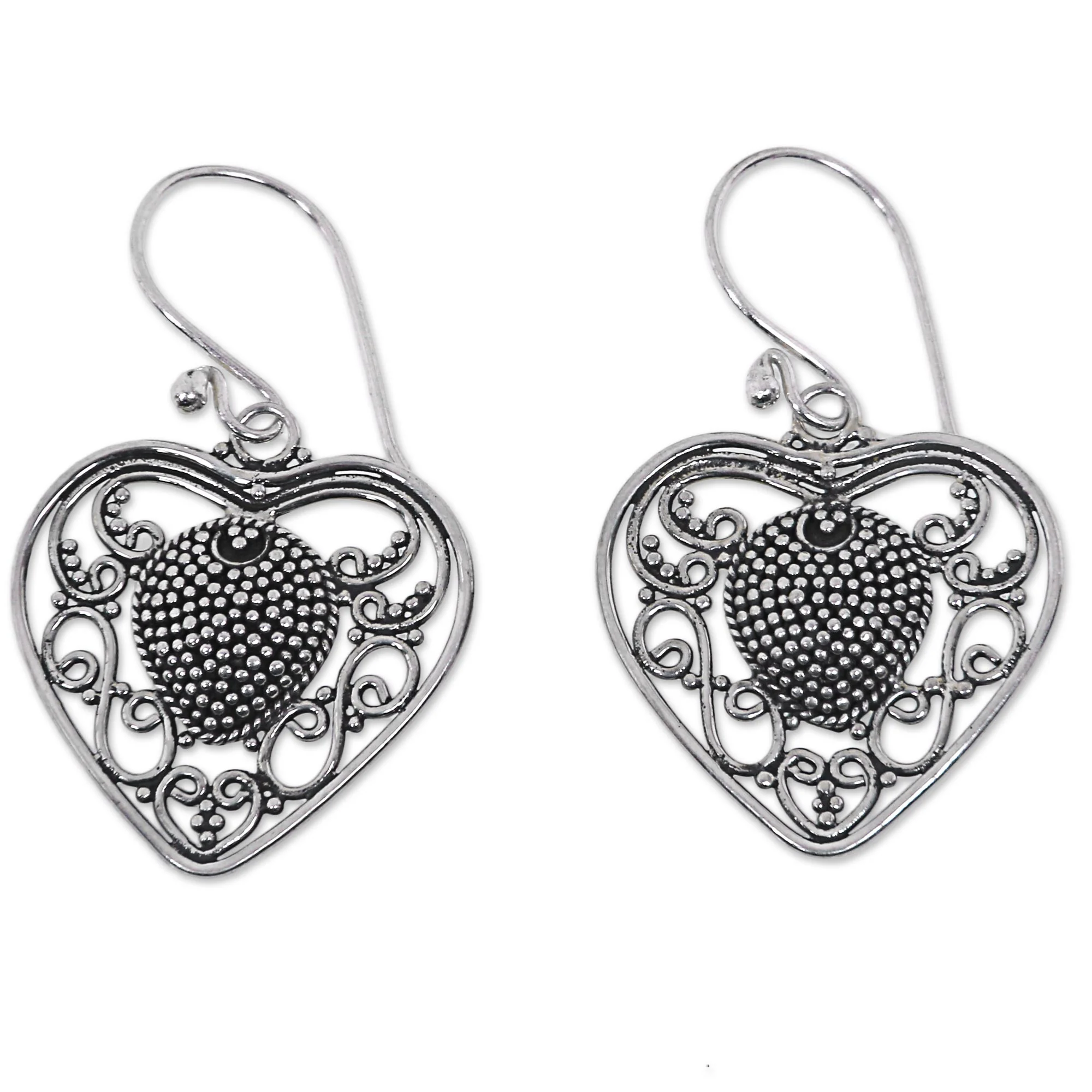 Center of My Heart Artisan Crafted Balinese Sterling Silver Heart Earrings - Image 2