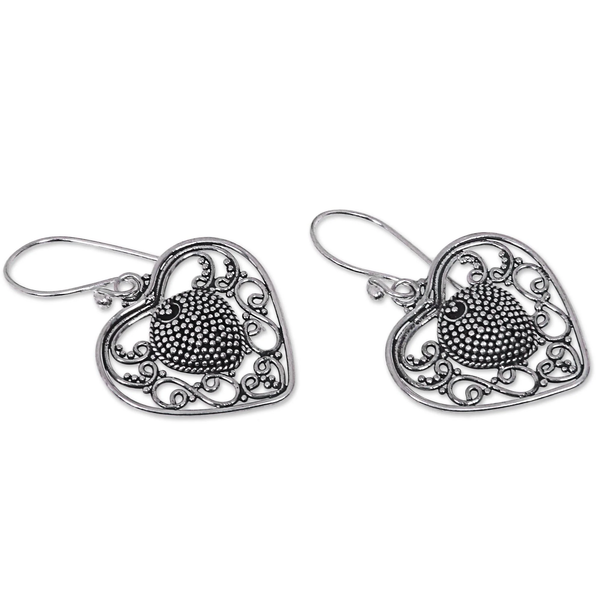 Center of My Heart Artisan Crafted Balinese Sterling Silver Heart Earrings - Image 3