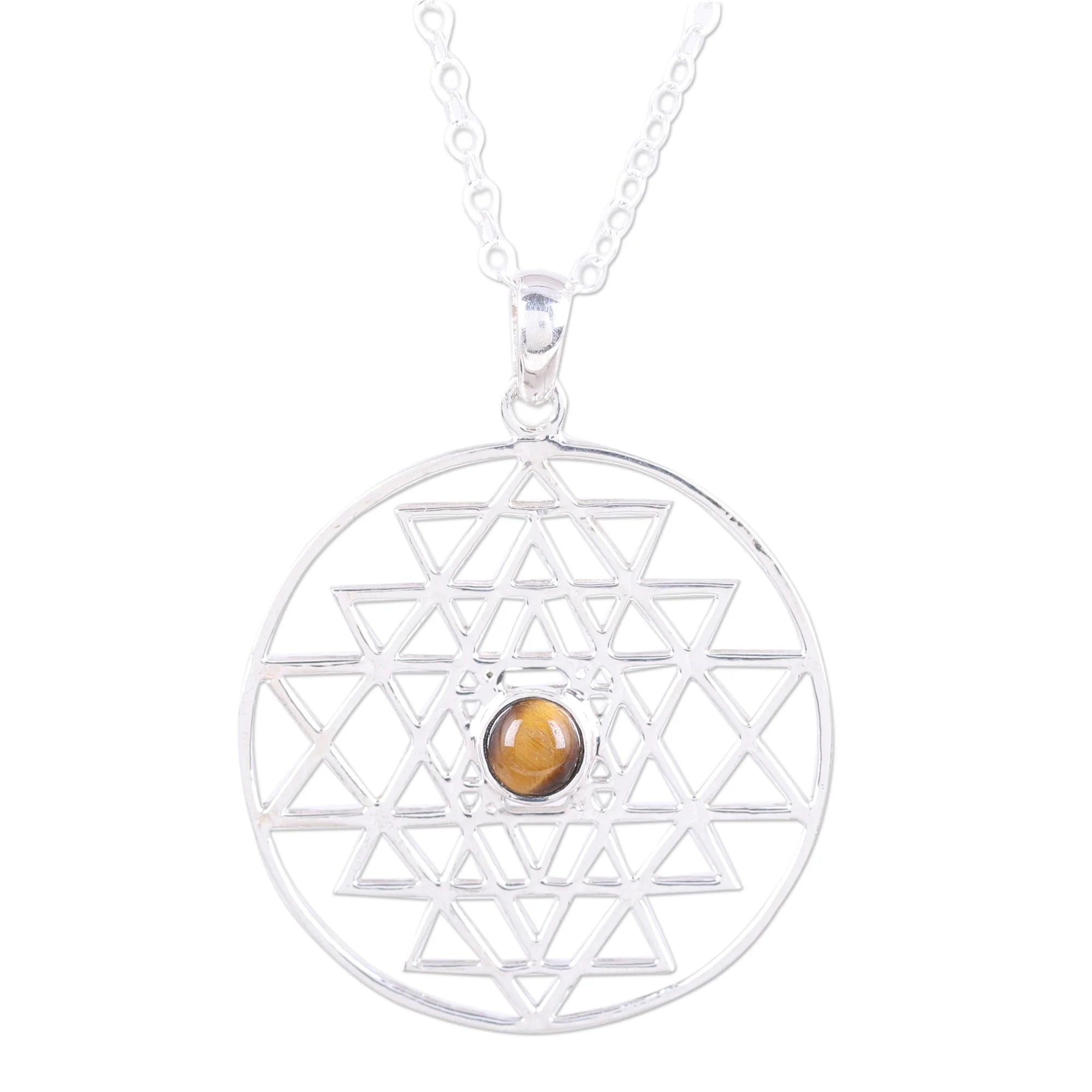 Centered Energy Yoga Inspired Sterling Silver Tiger's Eye Pendant Necklace - Image 4