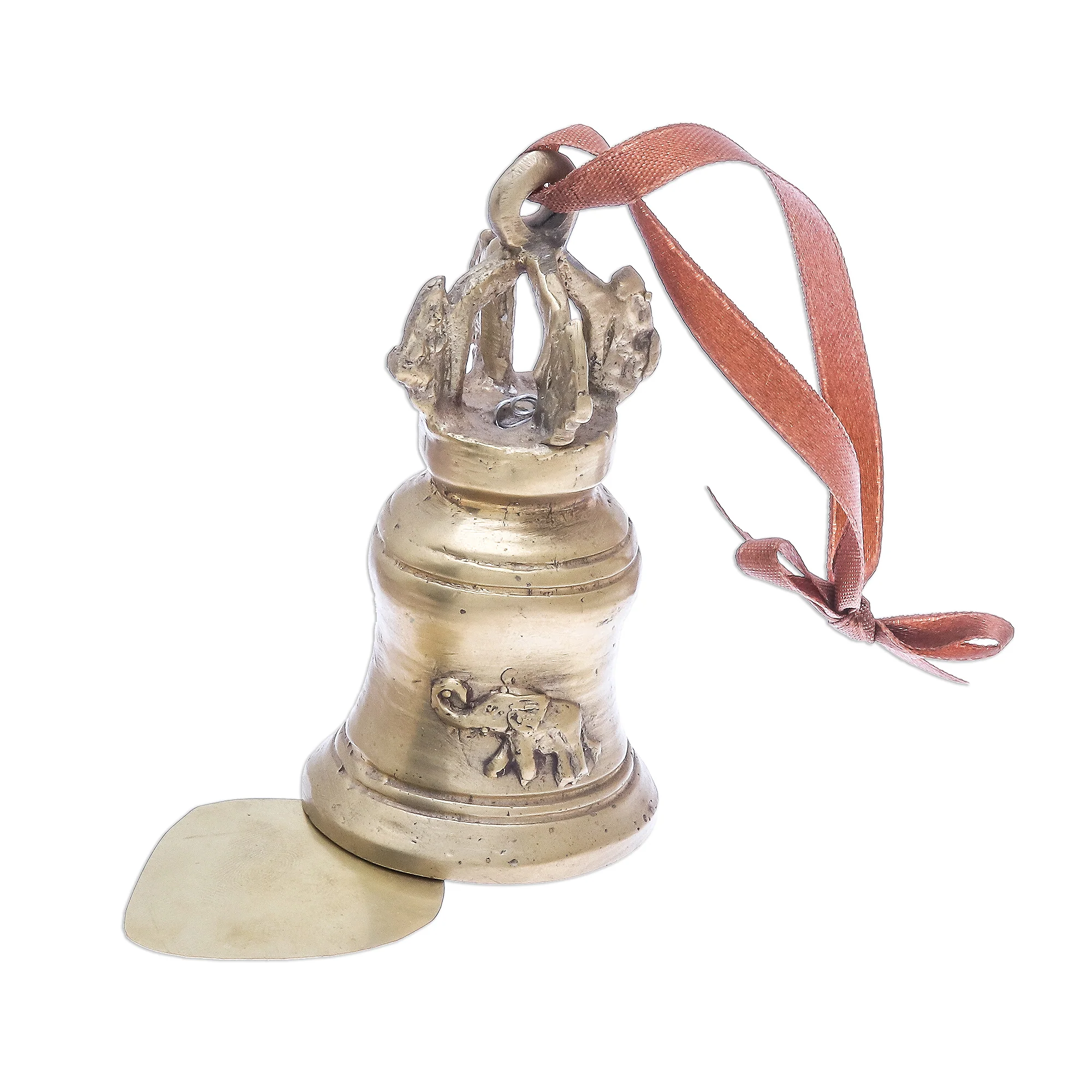 Ceremonial Sound Elephant Motif Brass Bell Crafted in Thailand - Image 3