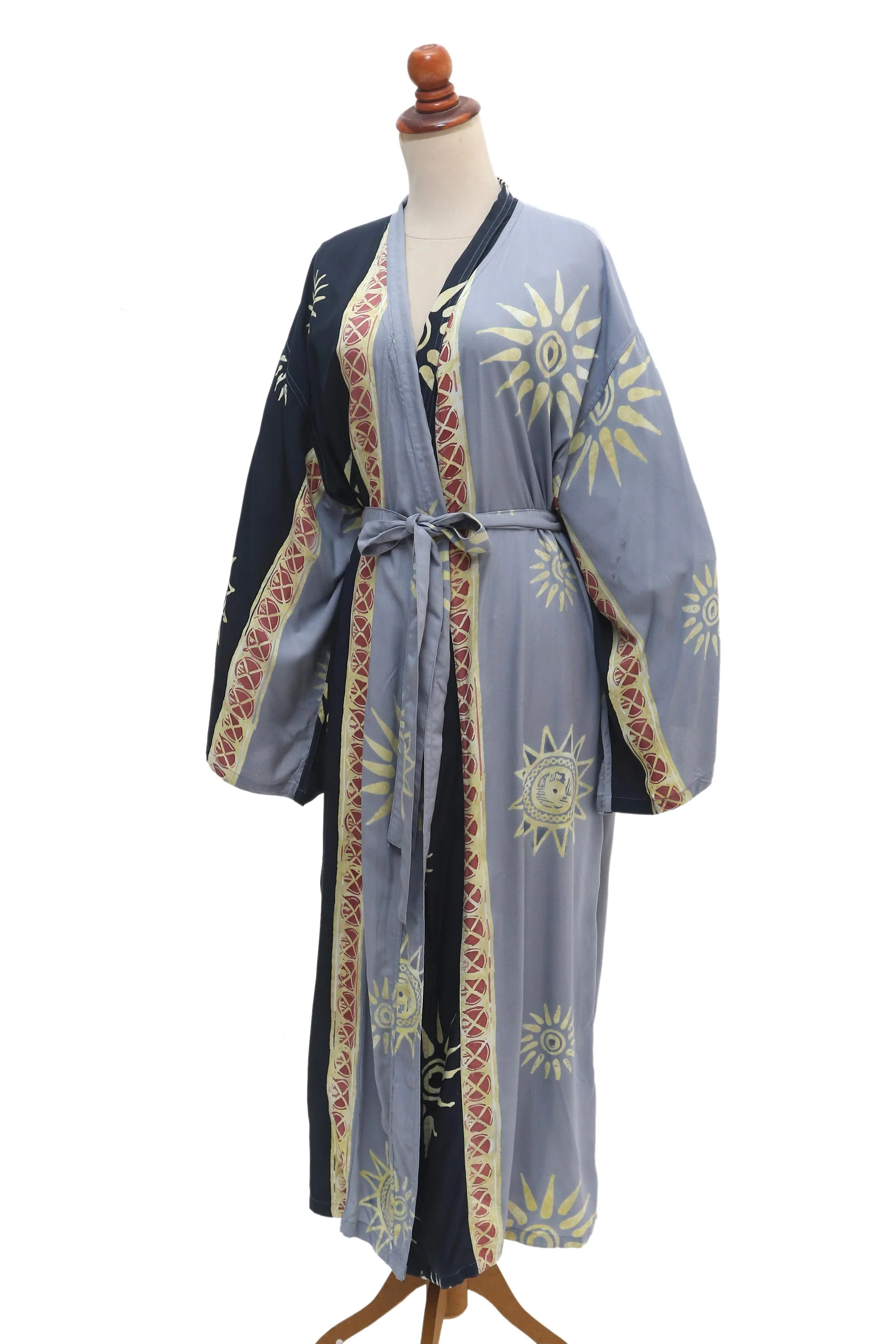 Chakra Burst Belted Batik Rayon Robe from Bali - Image 5