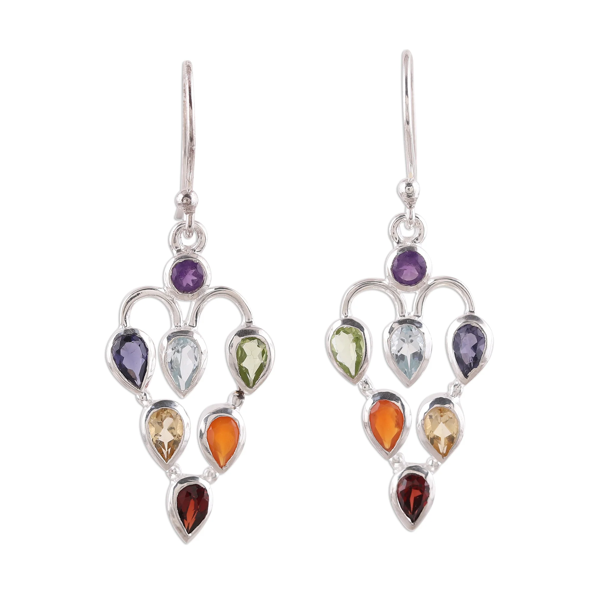 Chakra Sparkle 2.6-Carat Multi-Gemstone Chakra Dangle Earrings from India - Image 2