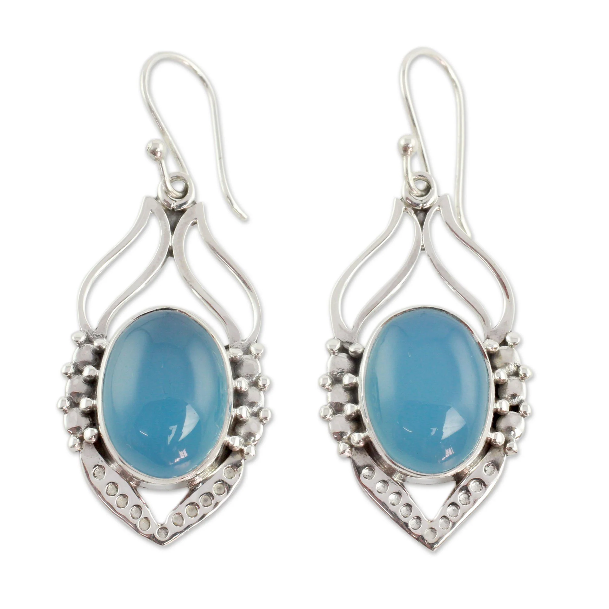 Chalcedony & Sterling Silver Leaf Earrings - Image 2