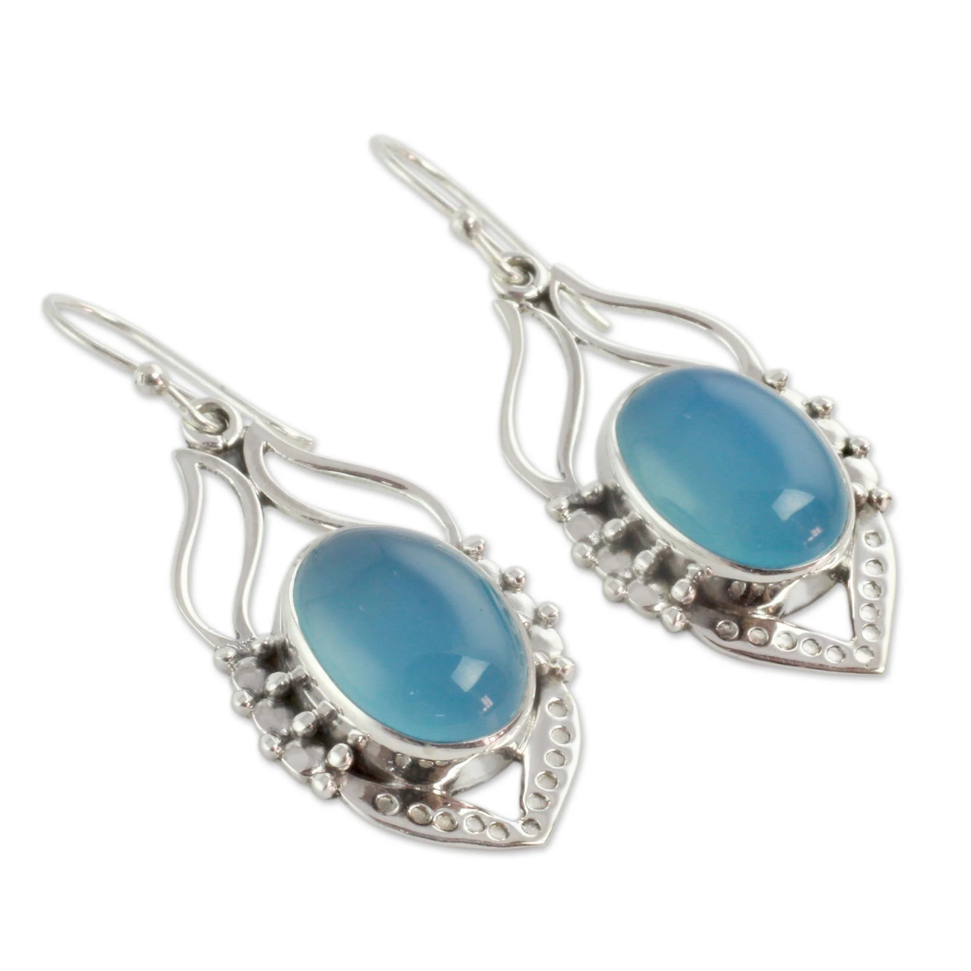 Chalcedony & Sterling Silver Leaf Earrings - Image 3