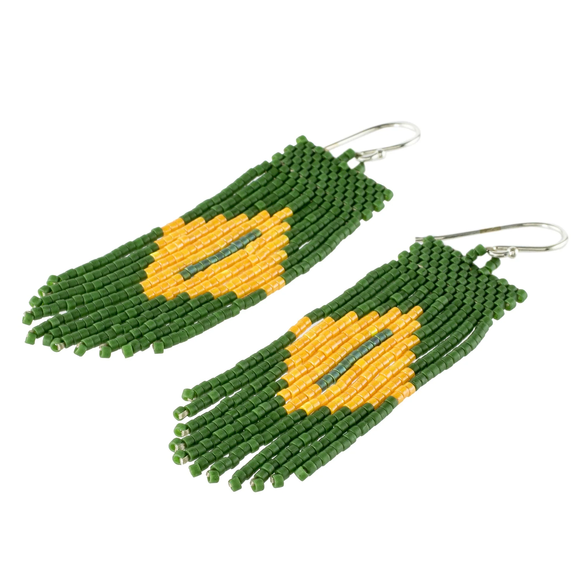 Chameleon Charm Green and Yellow Beaded Waterfall Earrings - Image 4