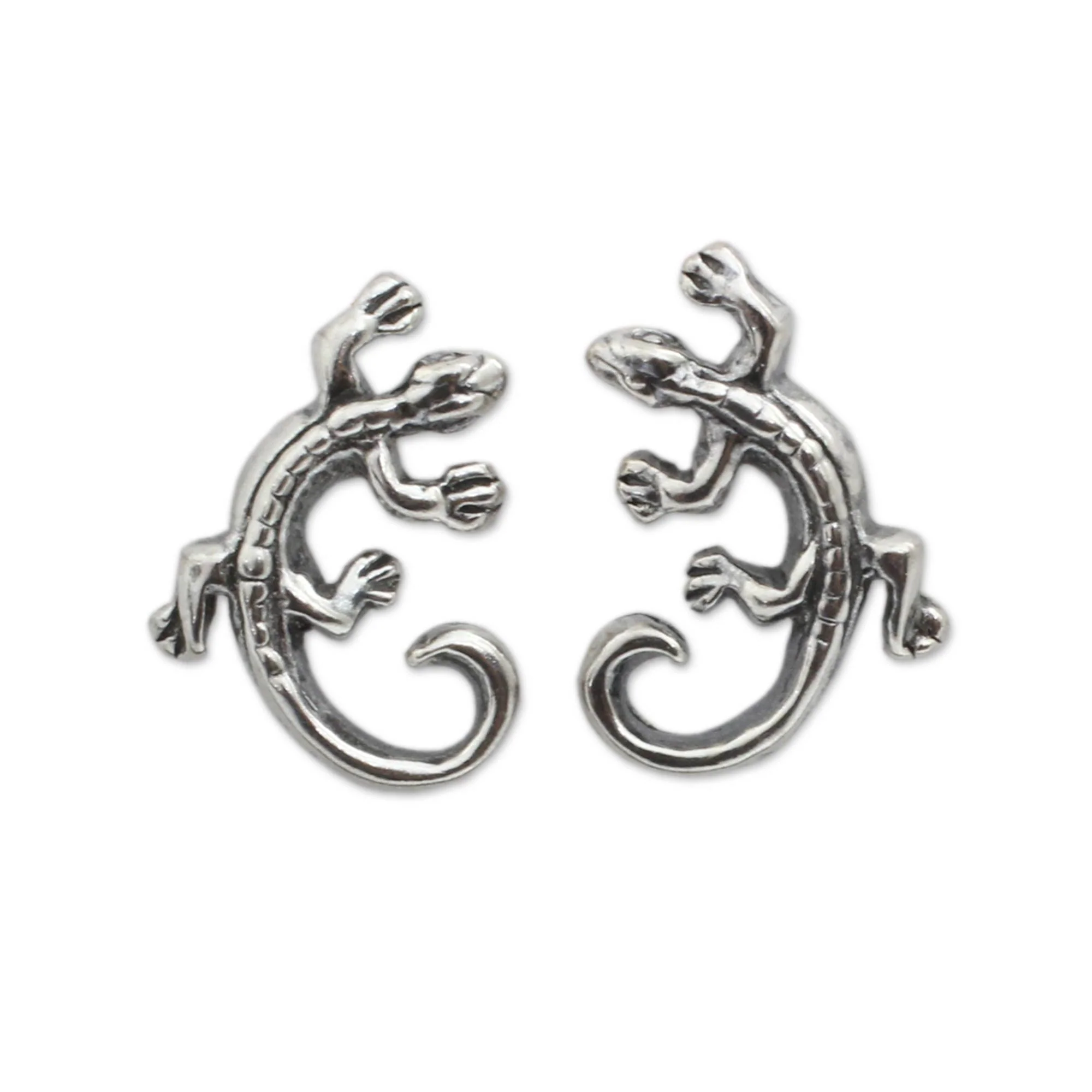 Chameleon Sterling Silver Button Earrings - Image 2