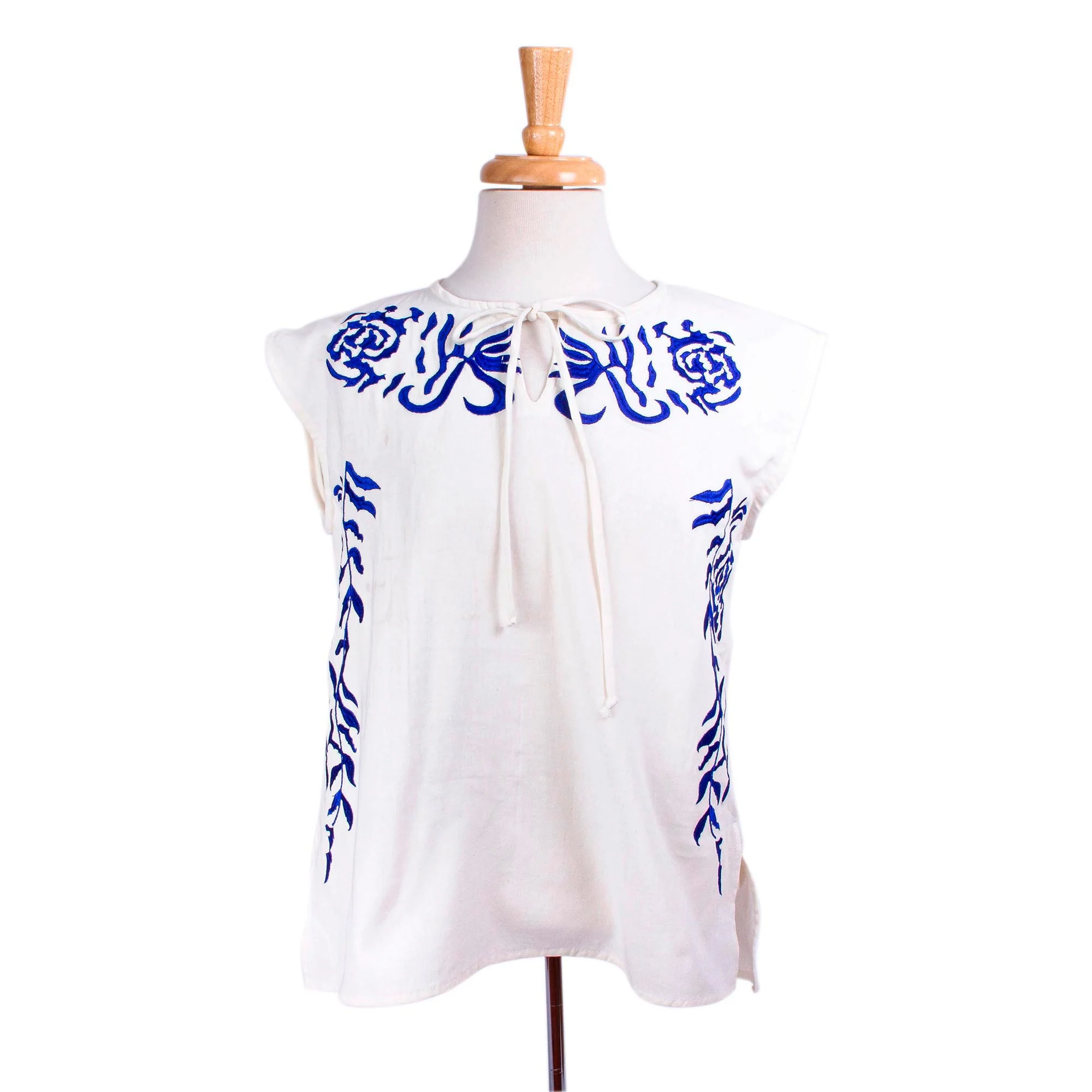 Chapala Blue Blue and White Embroidered Blouse - Image 2